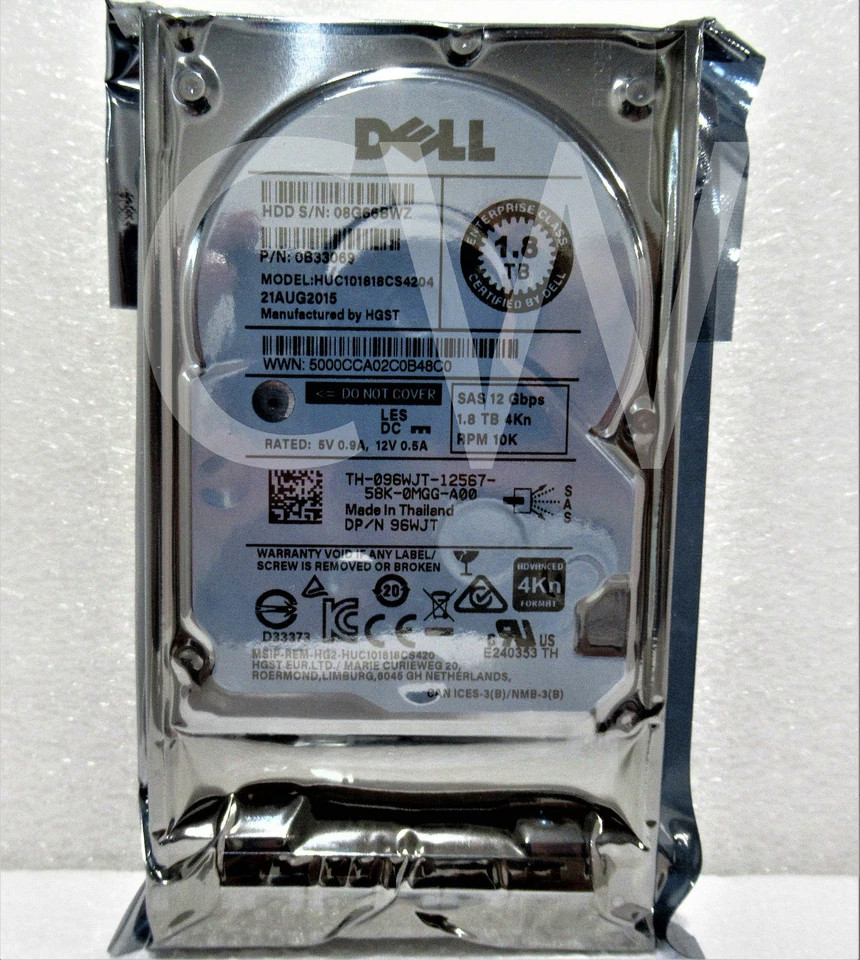 96WJT HUC101818CS4204 Dell 1.8TB 10KRPM 12Gb/s 4Kn 2.5″SAS SERVER HDD Hard Drive