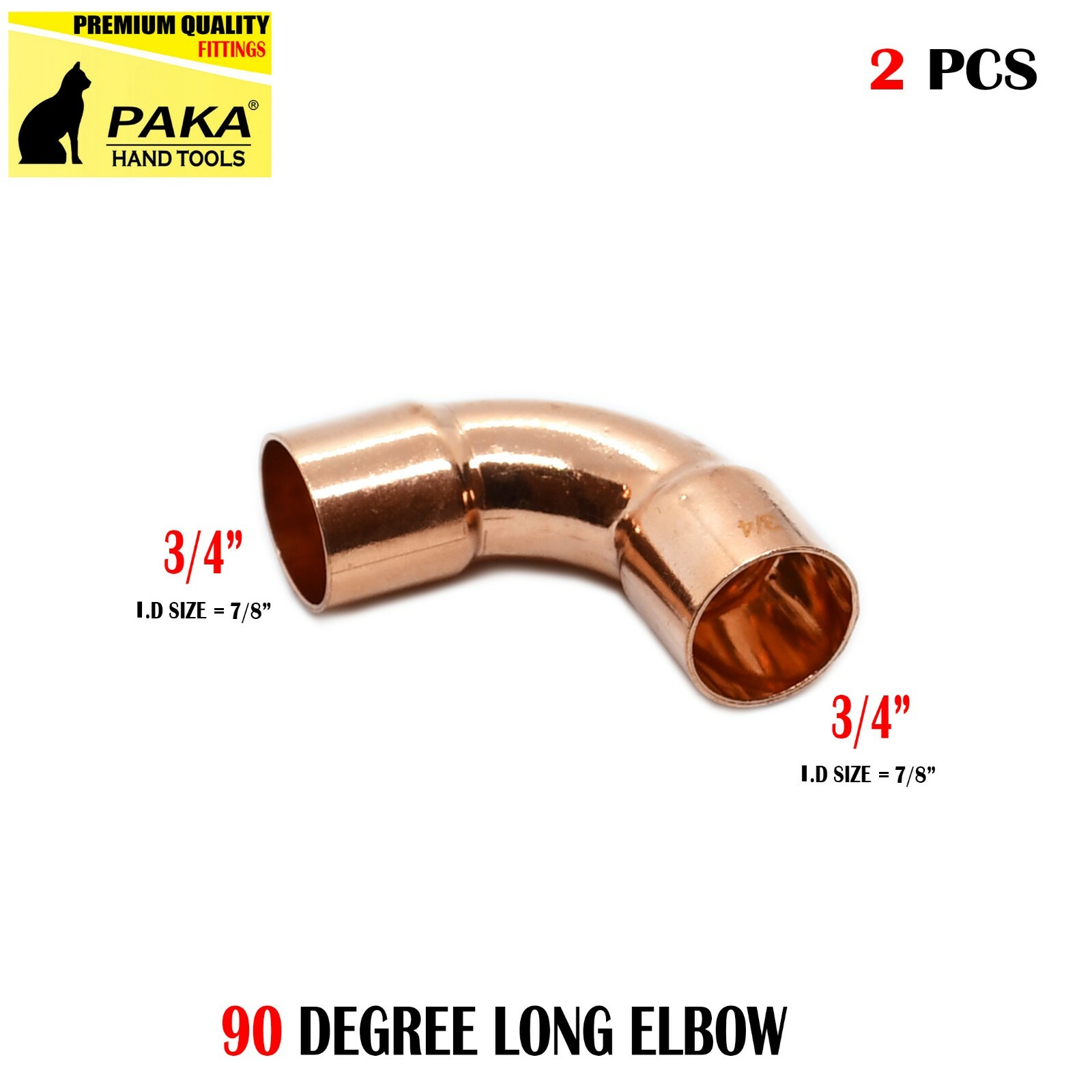 2 PCS 3/4″ CxC Wrot Copper 90° Long Turn Elbow For 7/8″O.D. Pipe