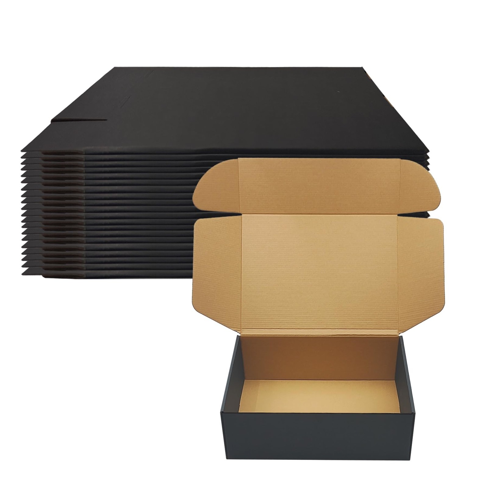 13x9x4 Black Shipping Boxes Set of 20, Corrugated Cardboard Mailers for Produ…