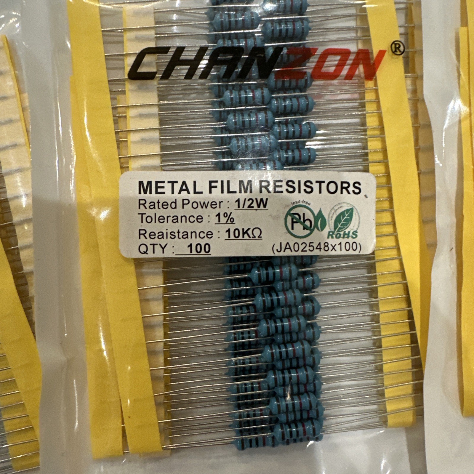400pcs 1/2W 0.5W 10K Ω ohm Metal Film Fixed Resistor 0.01 ±1% Tolerance 10KR MF