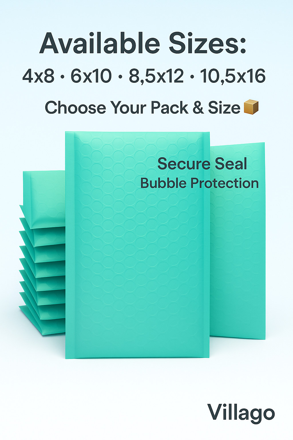 Villago Teal Bubble Mailers 4×8 Self-Seal Padded Envelopes – 50/100/200