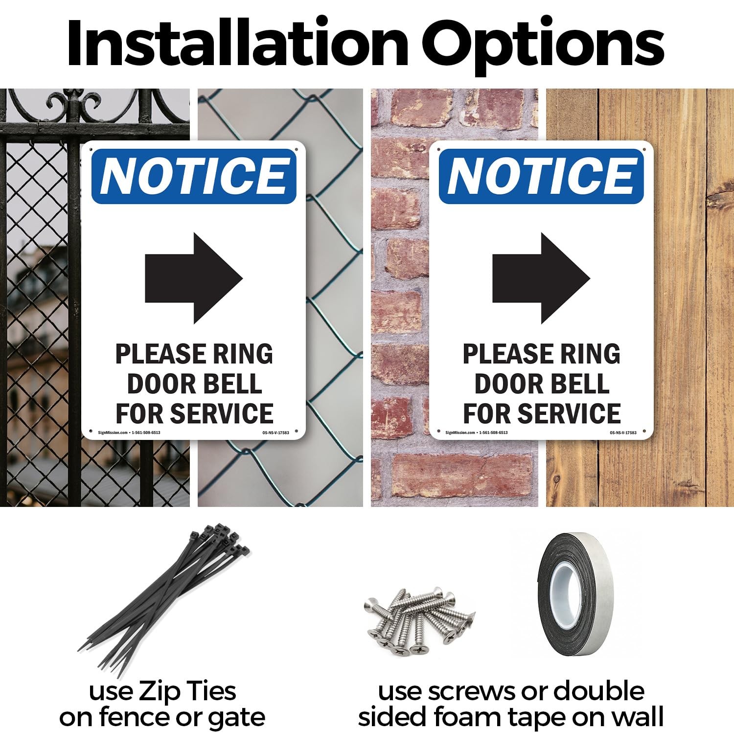 Please Ring Door Bell OSHA Notice Rigid Plastic Sign 18 Inch x 12 Inch – 10 Pack