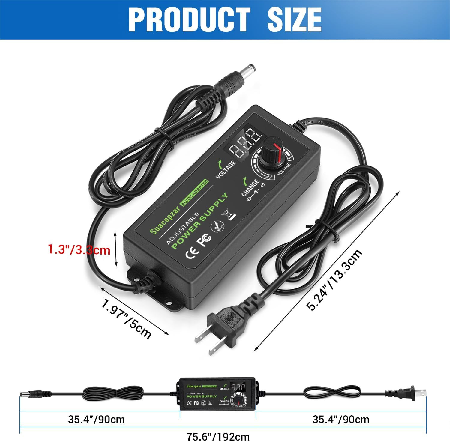 60W Power Supply Adjustable DC 3V ~ 12V 5A, Variable Universal Switching AC/DC A