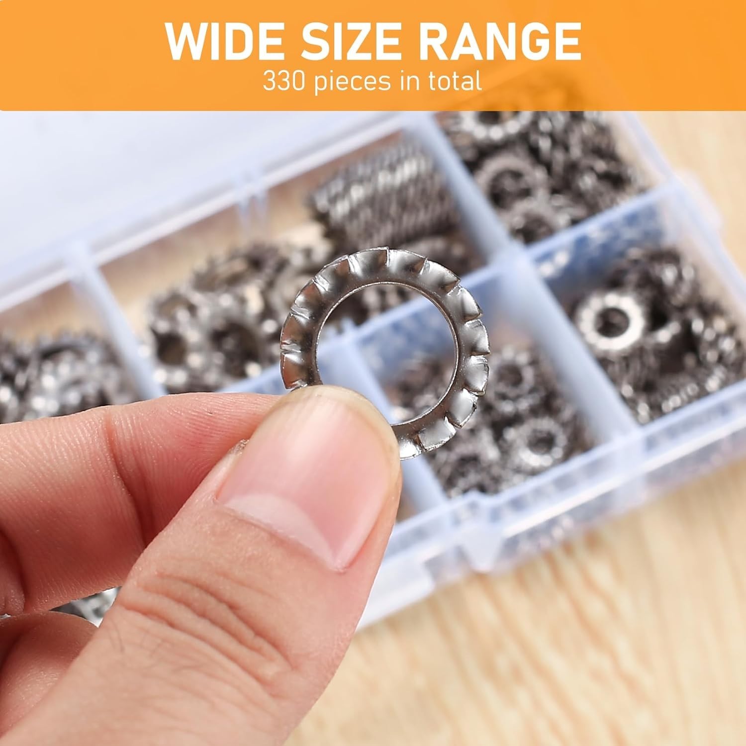 330 Pcs External Tooth Star Lock Washers, Stainless Steel External Starlock Wash