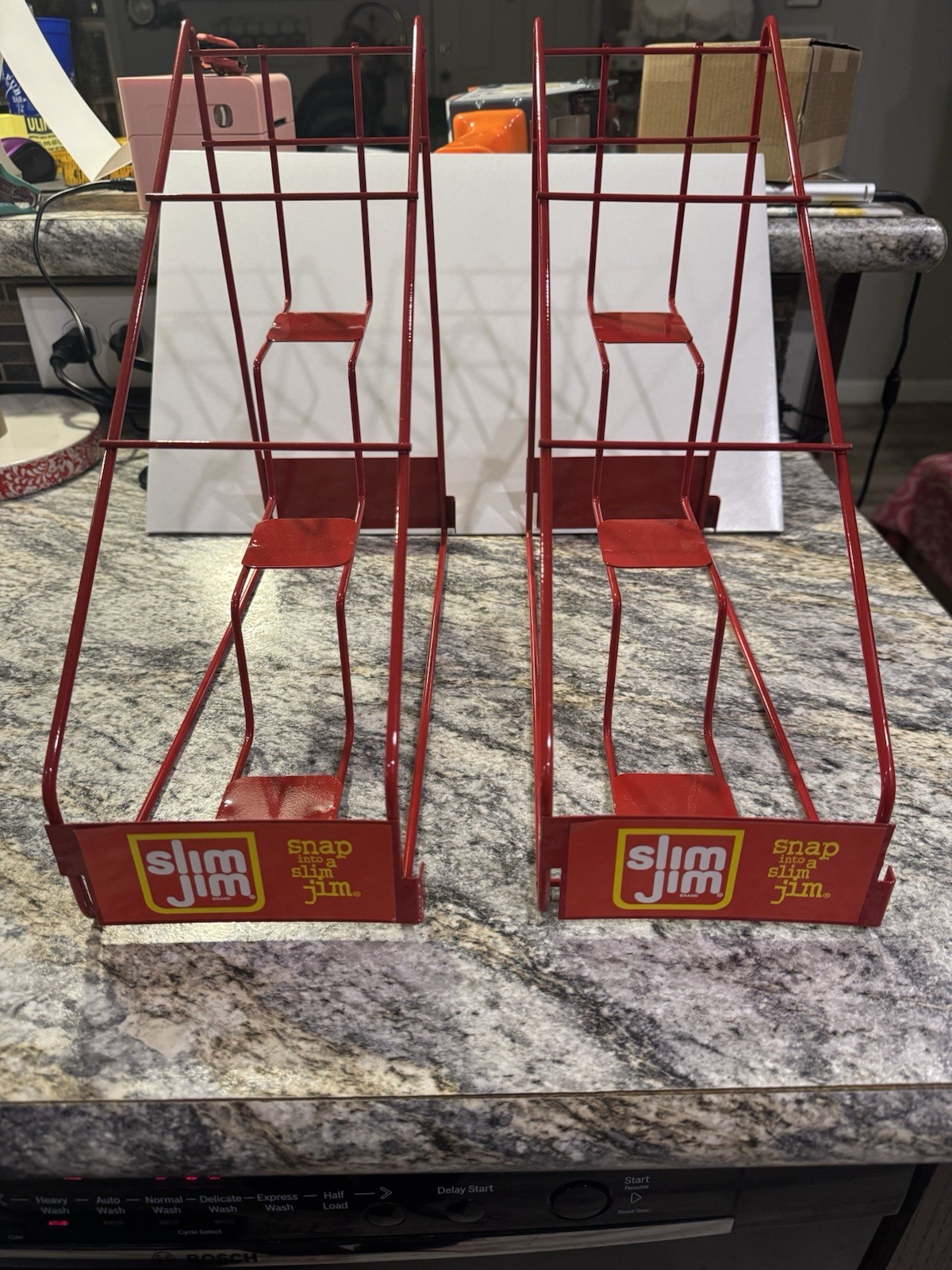 2 Slim Jim Metal Countertop Display Racks 3-Slot Red Snack Holders
