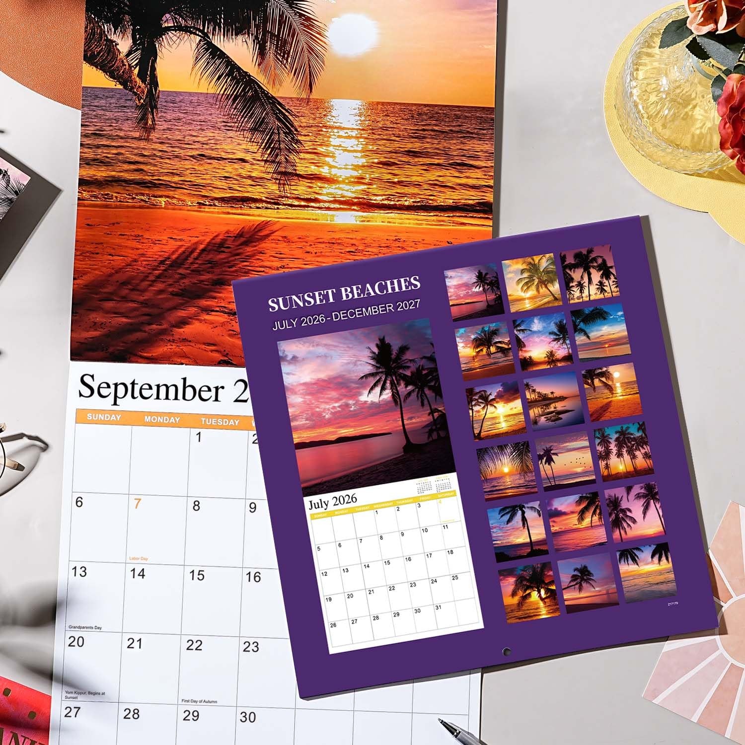 2026-2027 Wall Calendar BEACHES, 18 Months Hangable Calendars, green