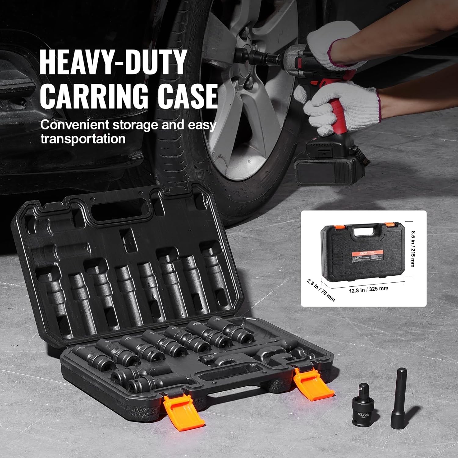 VEVOR 14PCS Universal Impact Socket Set – 3/8″ Drive Deep One Size, Black