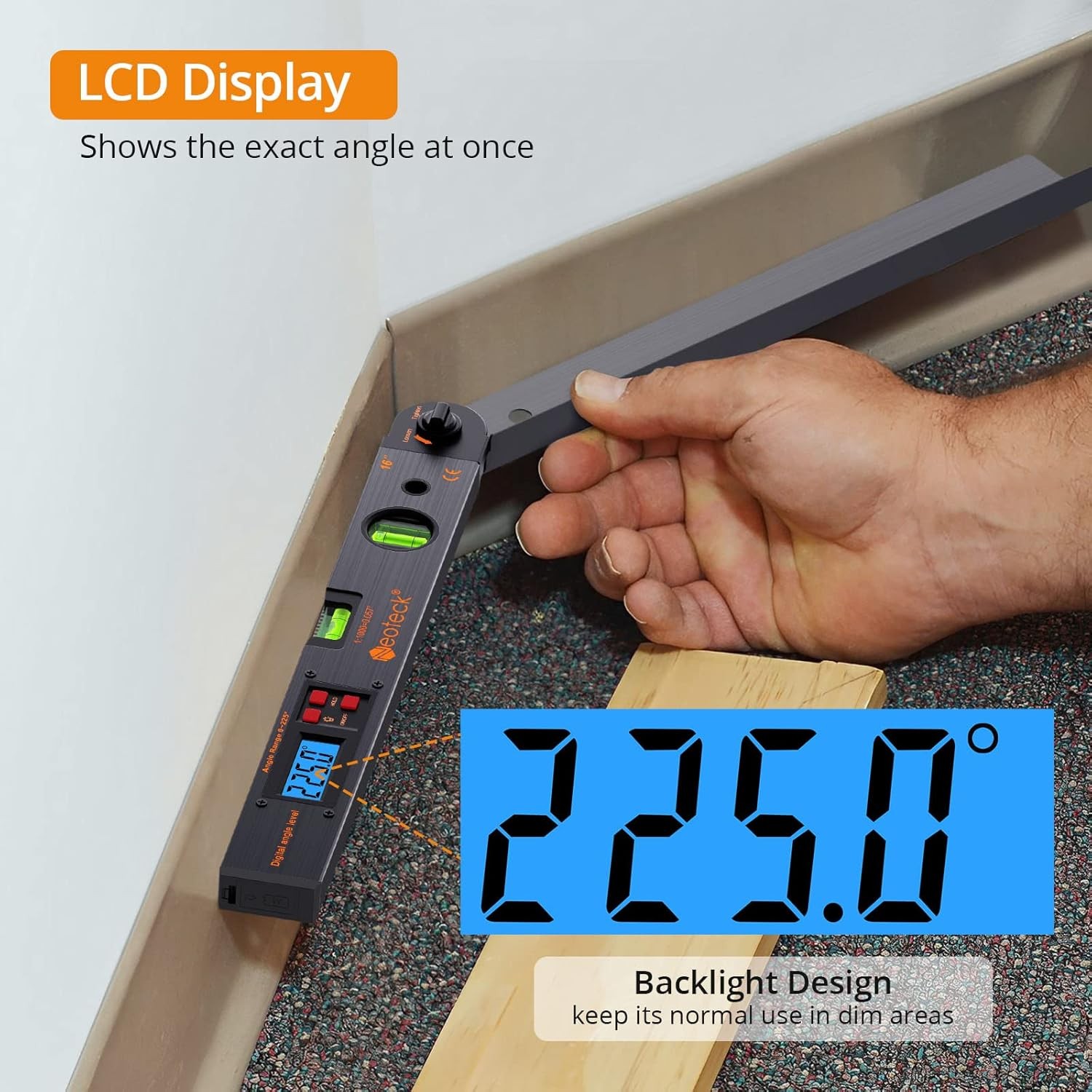 Neoteck Aluminum Digital Angle Finder Protractor 225° 16 Inch Backlit LCD DIGIT