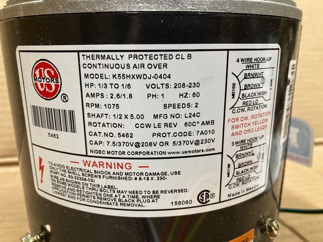 Rescue Condenser Fan Rheem 5462, 1/3-1/6 HP, 208V, Copper, Reversible Rotation