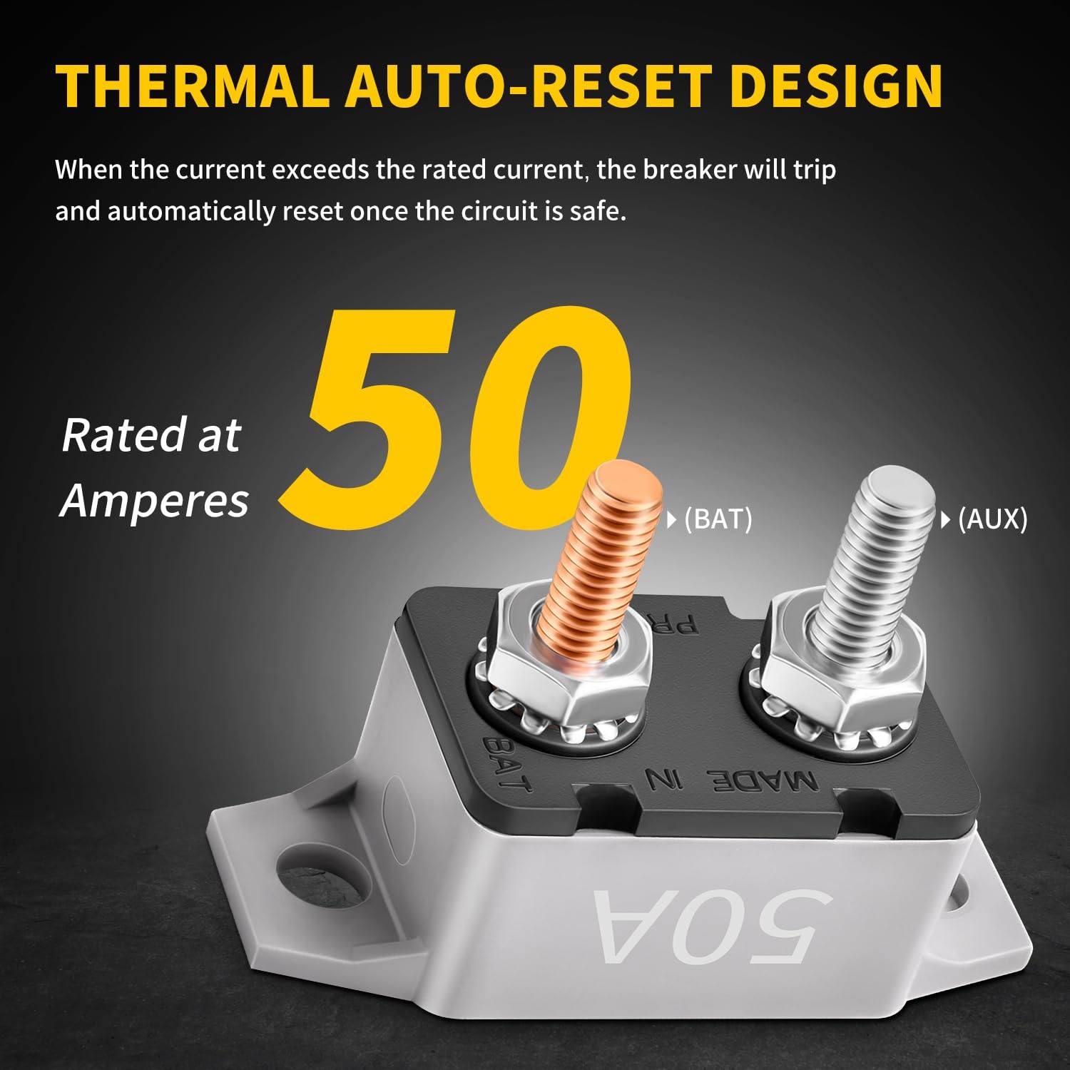 50Amp Automatic Reset Circuit Breaker 12V-24V DC for Automotive Marine Boat C…