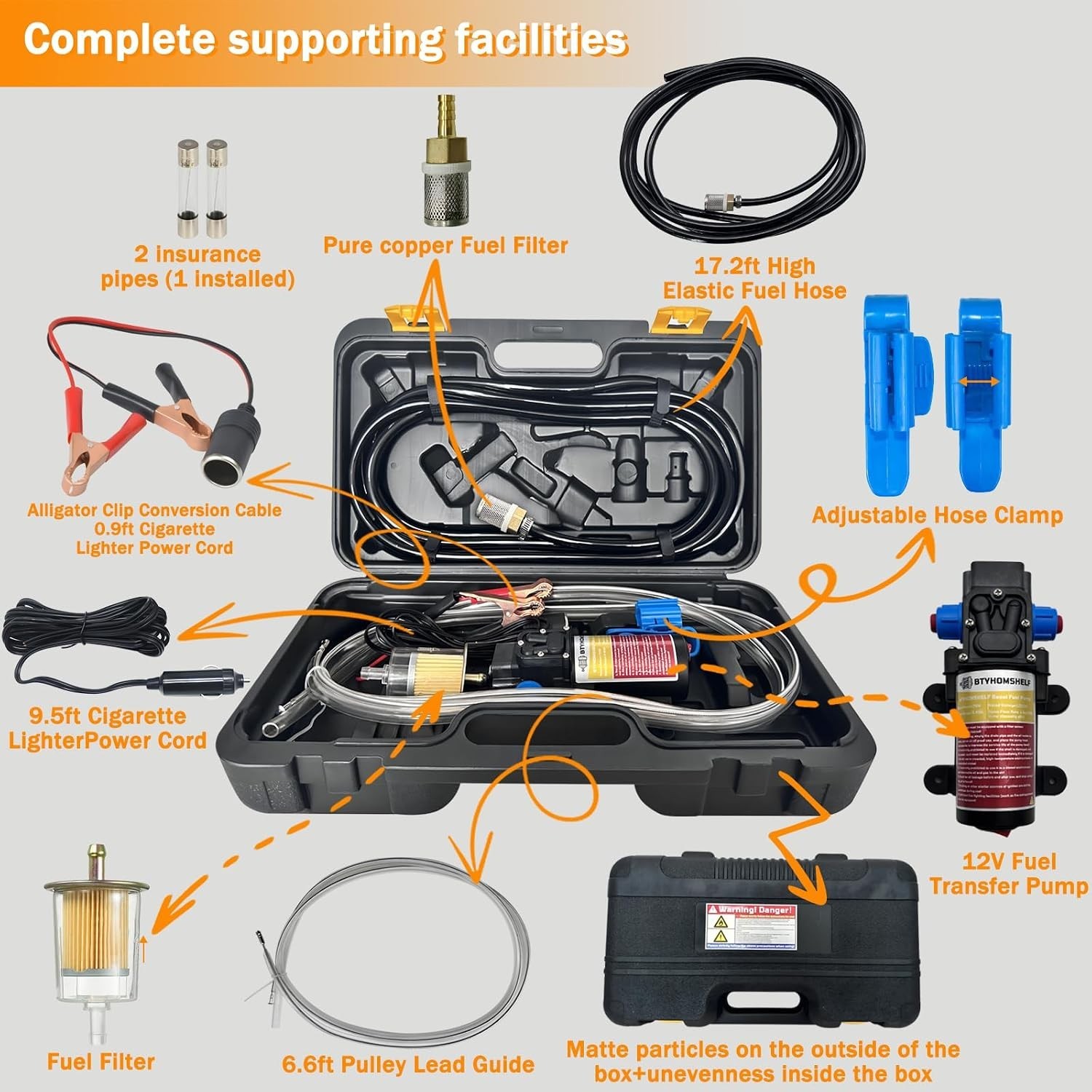 12V Fuel Transfer Pump Set,Gasoline Transfer Pump Moves 85 Gallons of Gas or Die