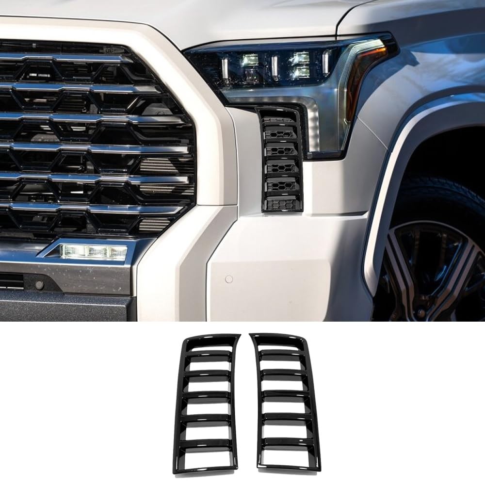 2PCS Black ABS Headlight Intake Grille Frame Cover Trim Toyota Tundra 2022-2025