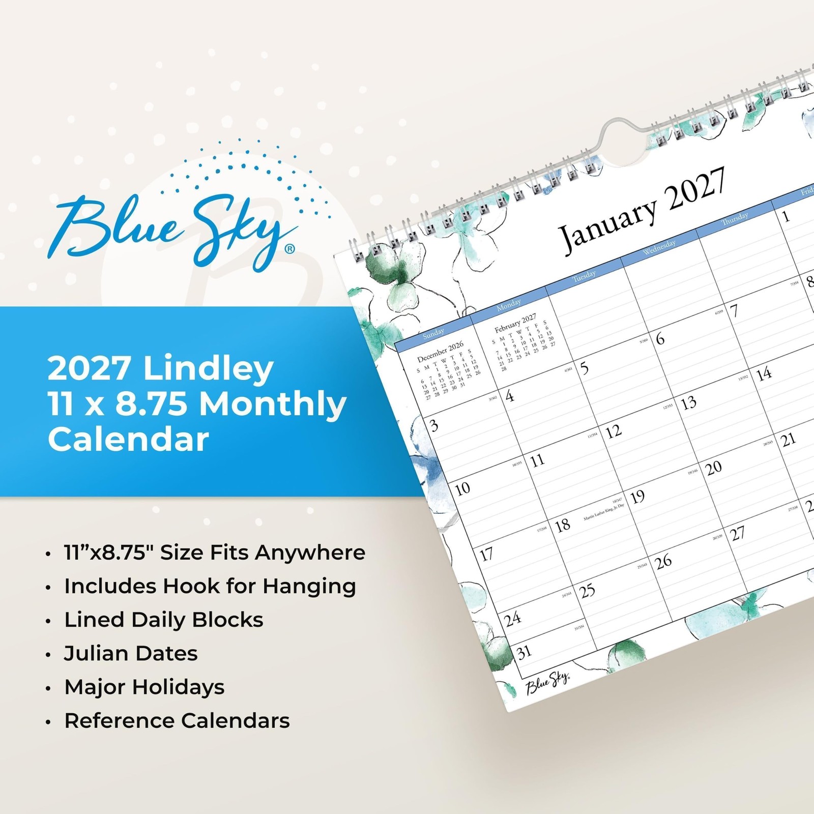 Blue Sky 2027 Monthly Wall Calendar, January 2027 – December 2027, Durable Tw…