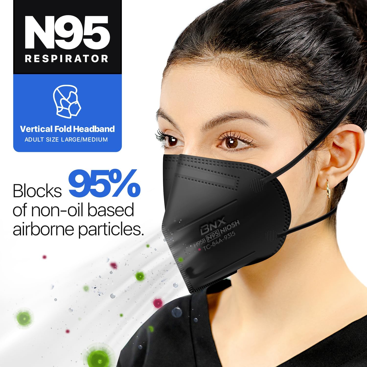 AccuMed BNX N95 Mask Black NIOSH 1 Count (Pack of 50), 50-pack