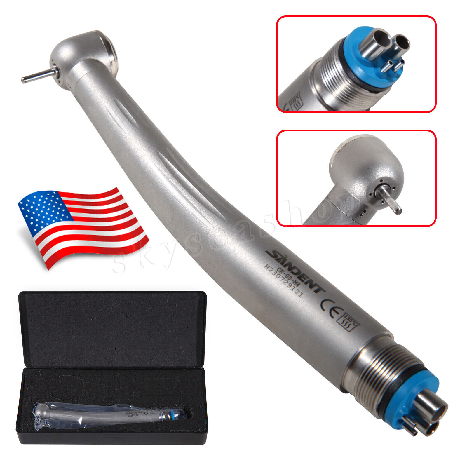 10 Dental High Speed Handpiece Ceramic Bearing Push 4 Holes Single Way Spray