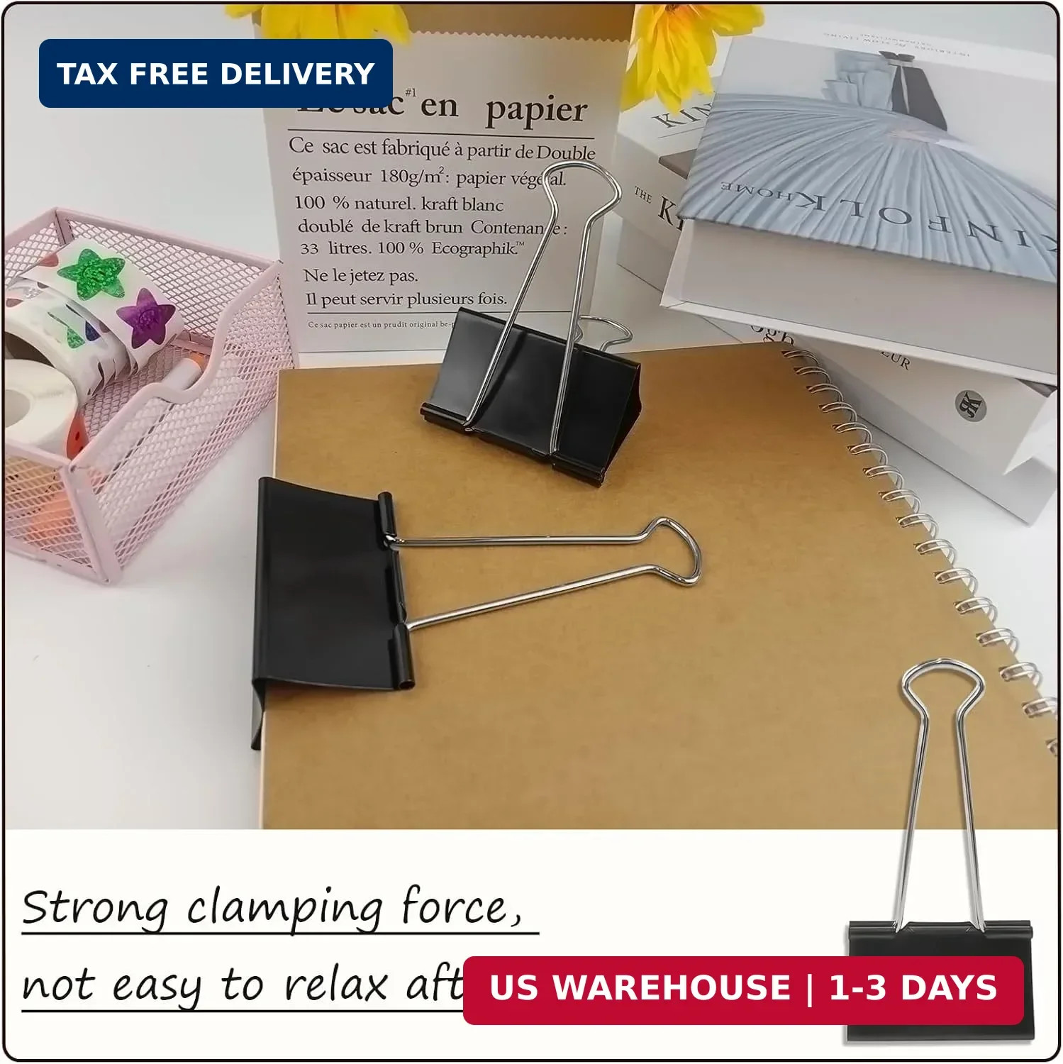 3-Inch Extra-Large DSTELIN Binder Clips – Heavy-Duty Black Paper Clamps, 75mm Wi