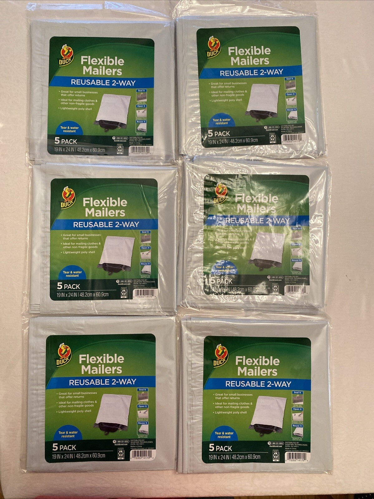Duck – Flexible Mailers – Reusable 2 Way 19 IN x 24 IN- 5 Count – New Lot Of 6
