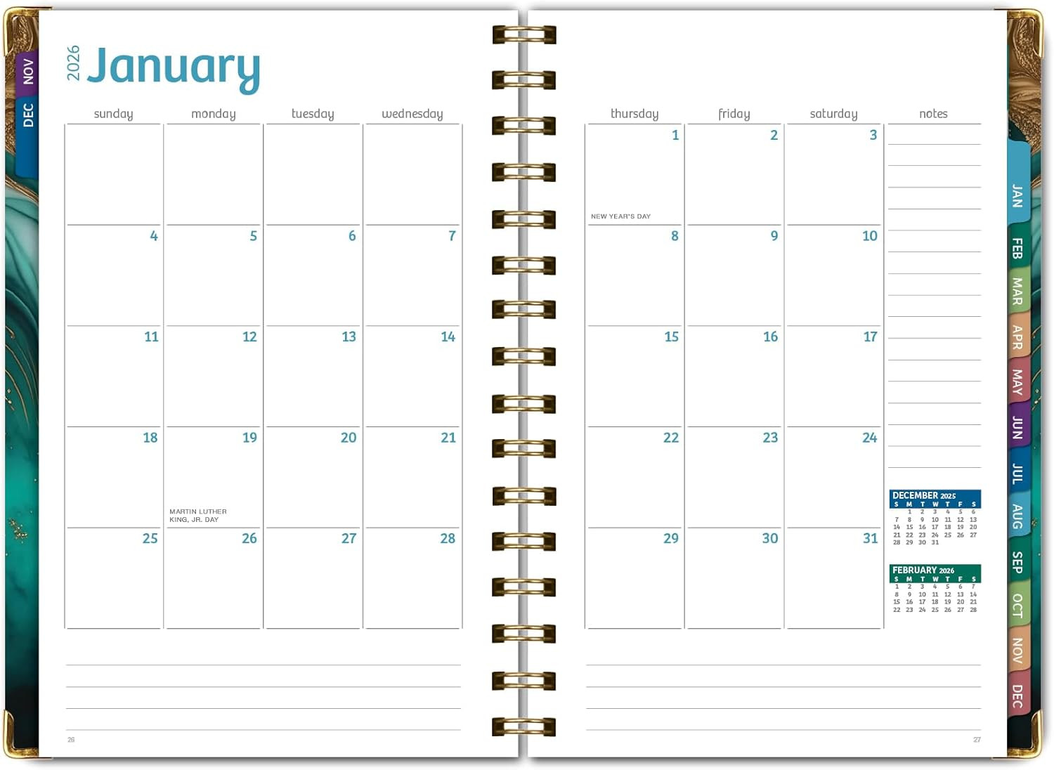 HARDCOVER 2026 Planner, 5.5″x8″: 14 Months (November 2025 – December 2026), Dail