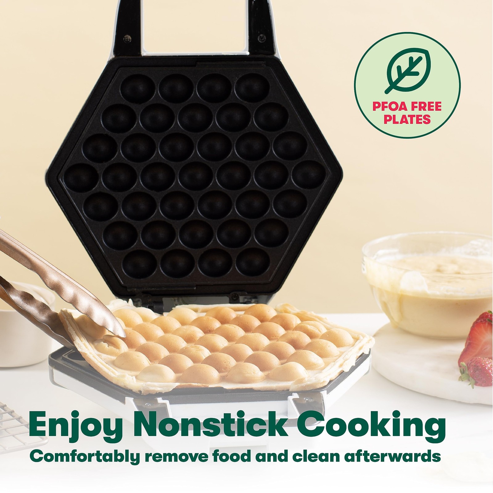 Bella Bubble Waffle Maker For Hong Kong Style Breakfast Dessert 9 Waffles Keto