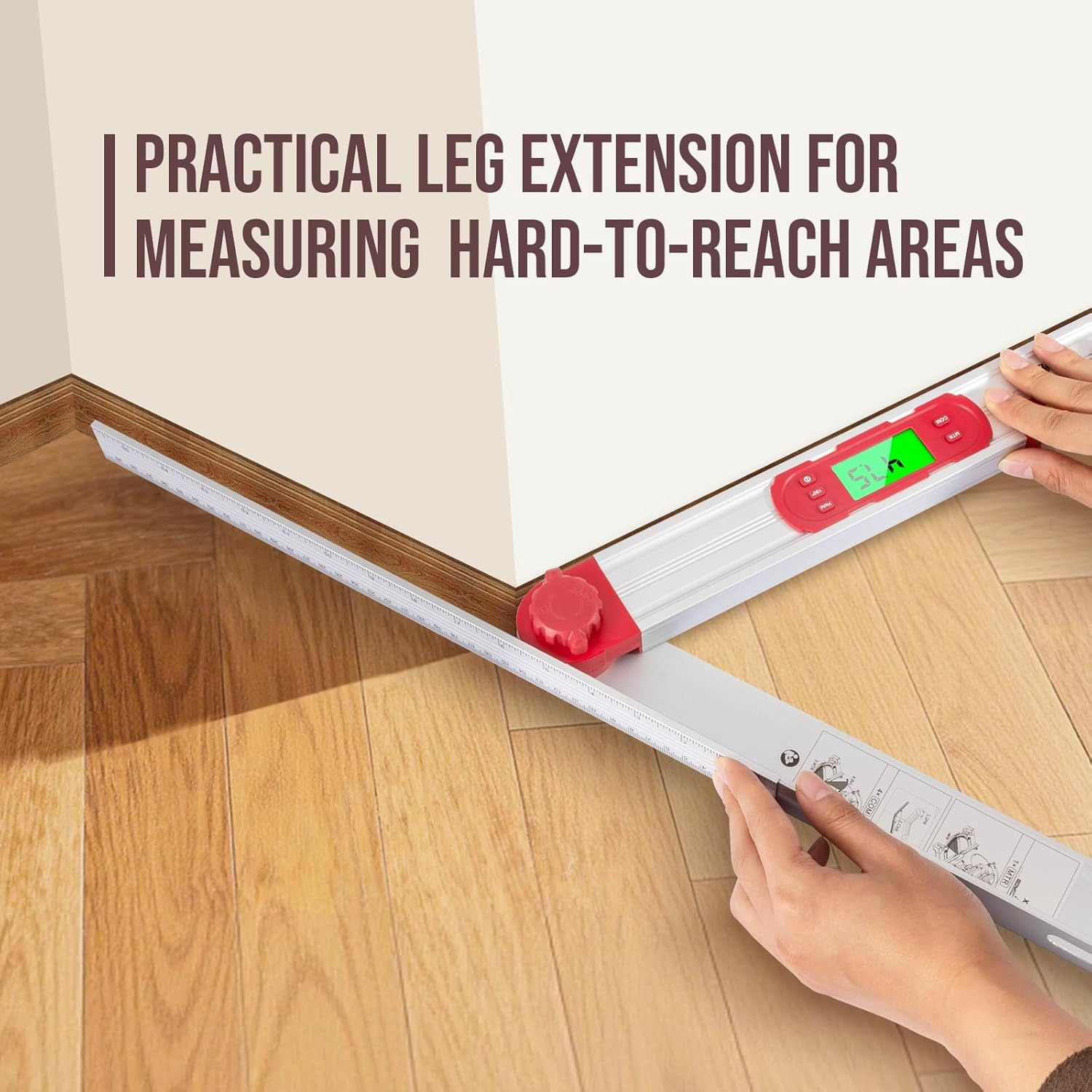 16-Inch Digital Angle Finder with MTR & COM, 0–220° Protractor with Backlit LCD,