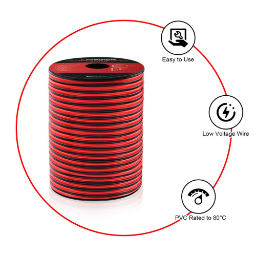 10 Gauge Wire 100FT, 2 Conductors Electrical Wire Red Black Cable, Flexible/
