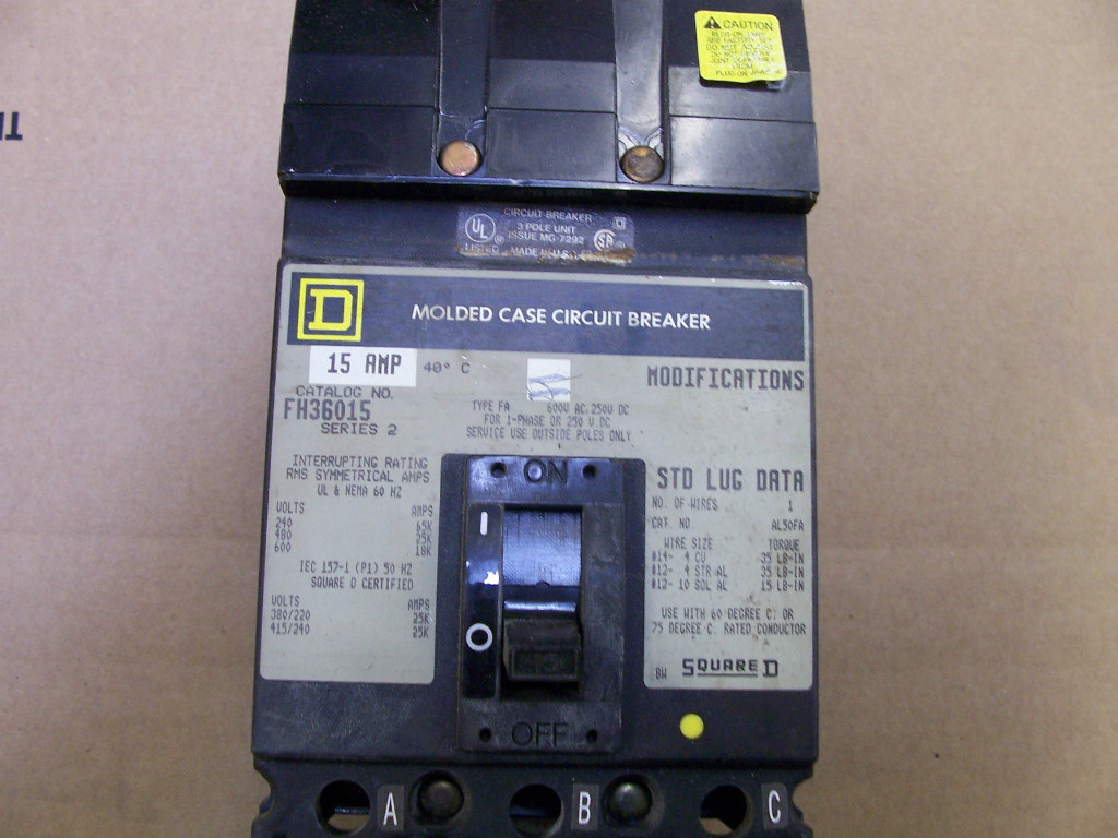 Square D FH36015 15 Amp 600 V 3 Pole I Line Circuit Breaker Gray