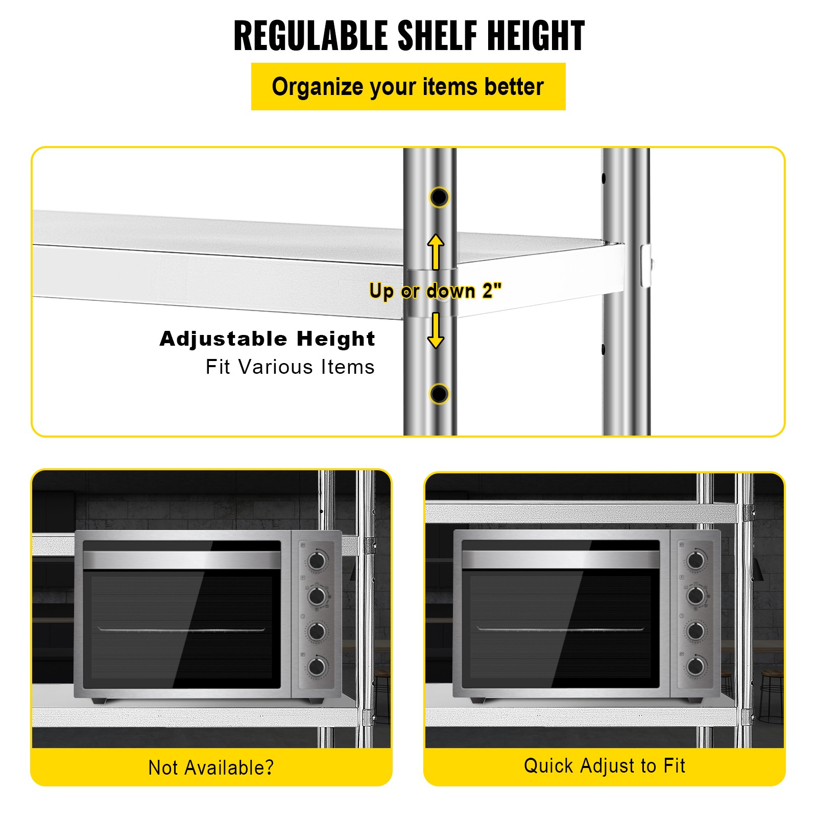 5-Tier Kitchen Shelves Shelf Rack Stainless Steel Shelving Organizer 47.5×18 in