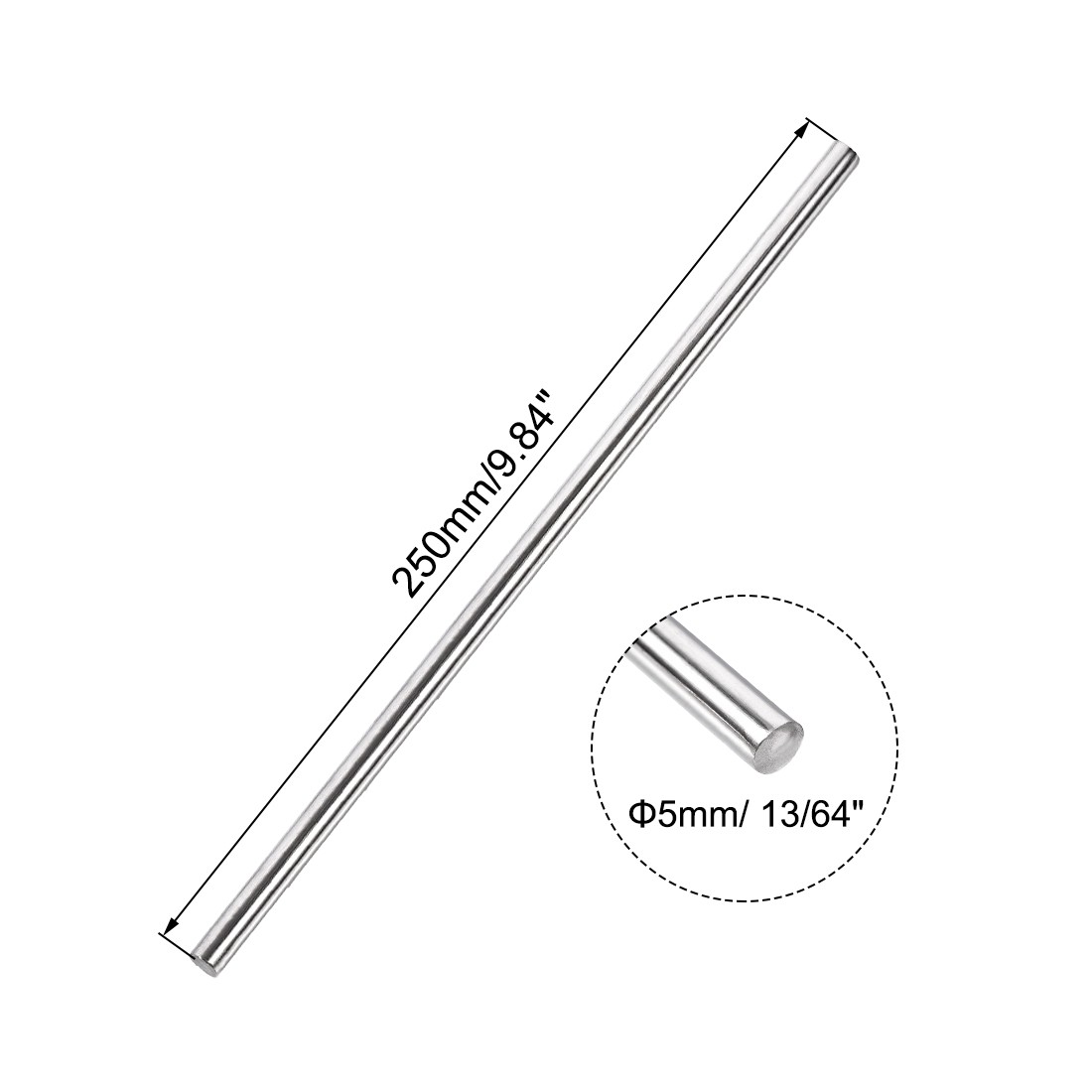 2pcs 5mm x 250mm 304 Stainless Steel Solid Round Rod for RC DIY Craft Tool