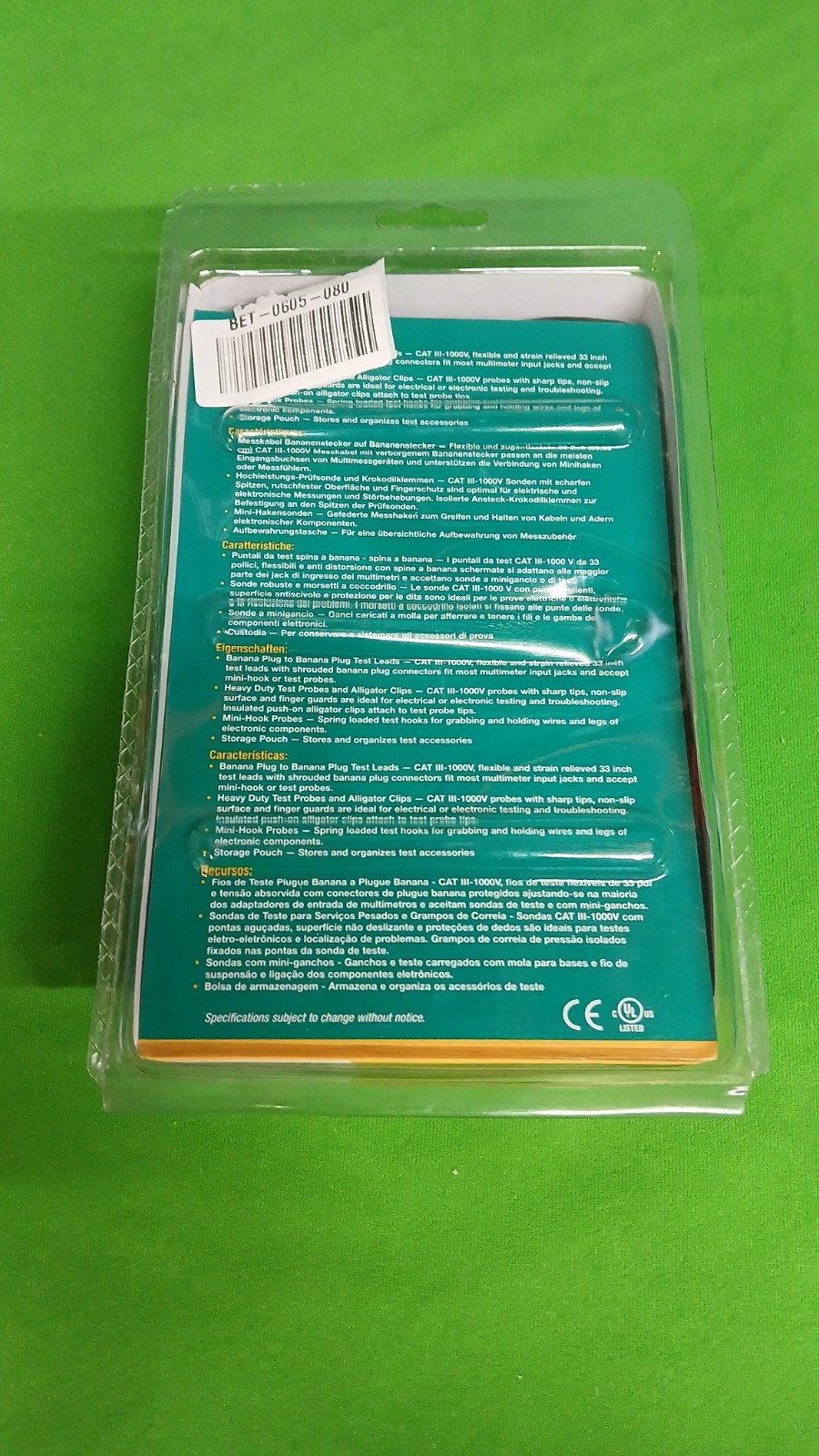 Extech TL809 Electronic Test Lead Kit 8-Piece CAT III 1000V Multimeter Probe Set
