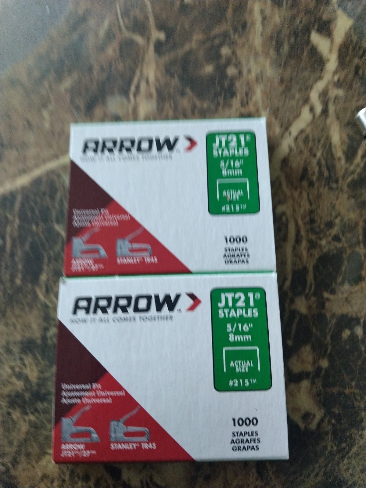2 Packs Arrow Fastener 215 Genuine JT21 5/16-Inch Staples, 1,000 per Pack