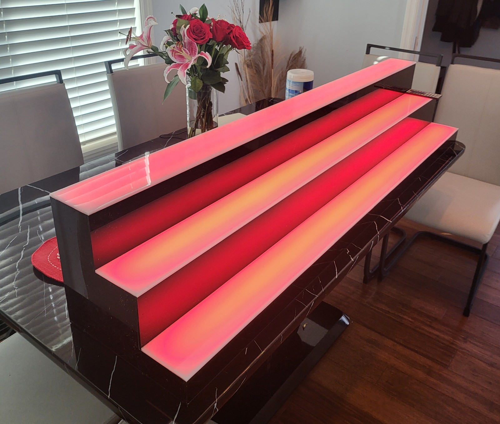 LED Liquor Bottle Display Shelf Acrylic Black 60in 3 Shelves Multi-Color Remote