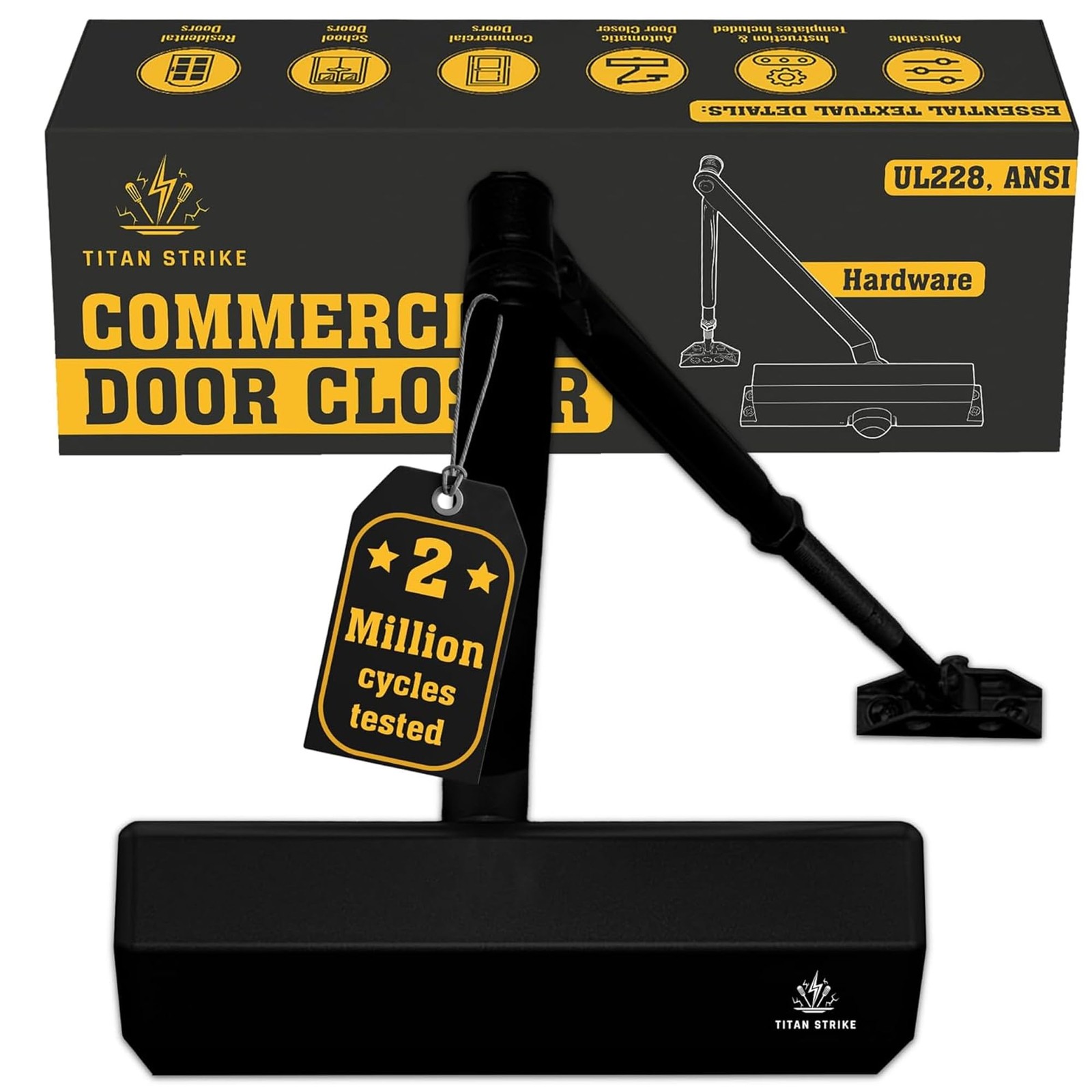 ** NEW TITAN STRIKE TS8000 Door Closer | Heavy Duty | Black | ANSI Grade 1