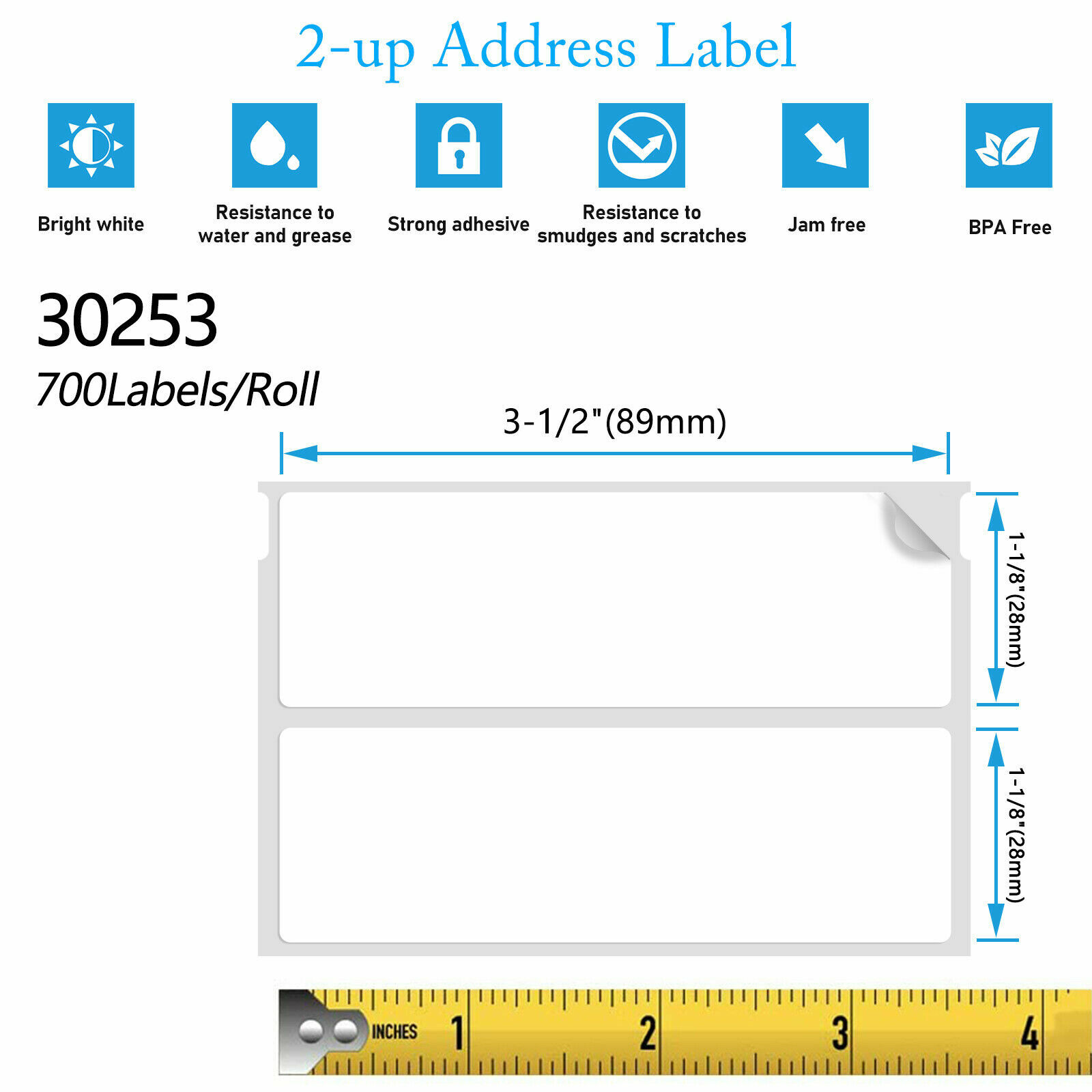 1-1/8″ x 3-1/2″ Address Labels 700 pages/roll for Dymo 30253 2-up LW 4XL 30252