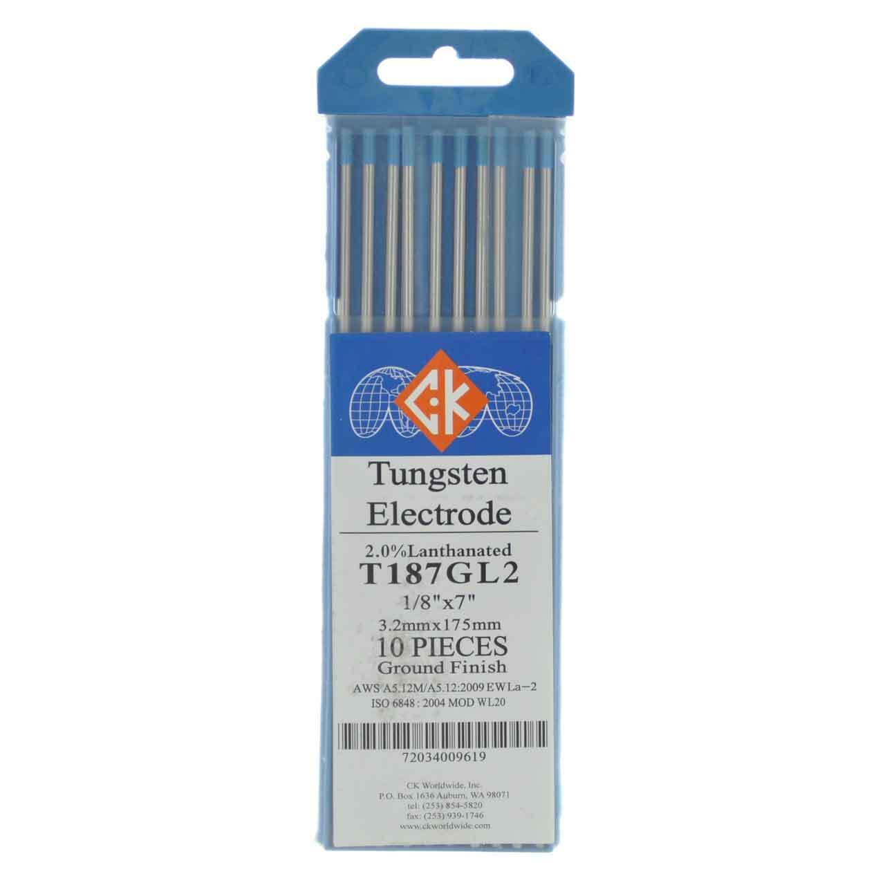 CK T187GL2 2% Lanthanated Tungsten Electrode 1/8″ X 7″ 10 pack