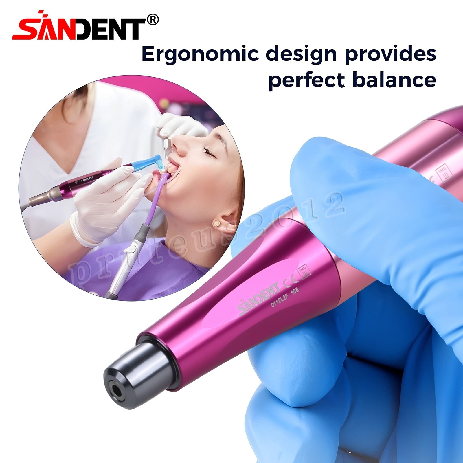 Dental Hygiene Prophy Handpiece Air Motor 4 Holes 4:1 Nose Cone 360°Swivel Pink