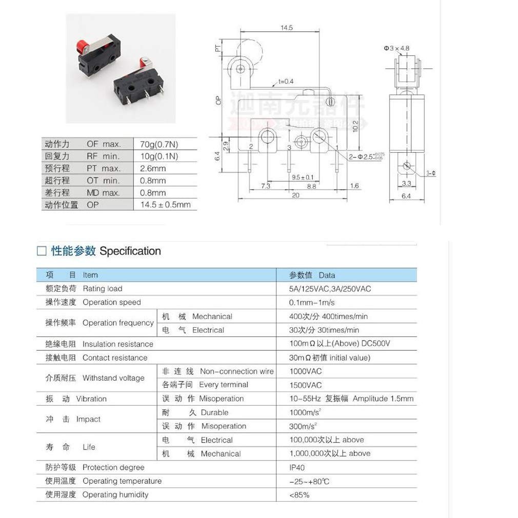HiLetgo 10pcs Micro Limit Switch KW12-3 AC 250V 5A SPDT 1NO 1NC Black