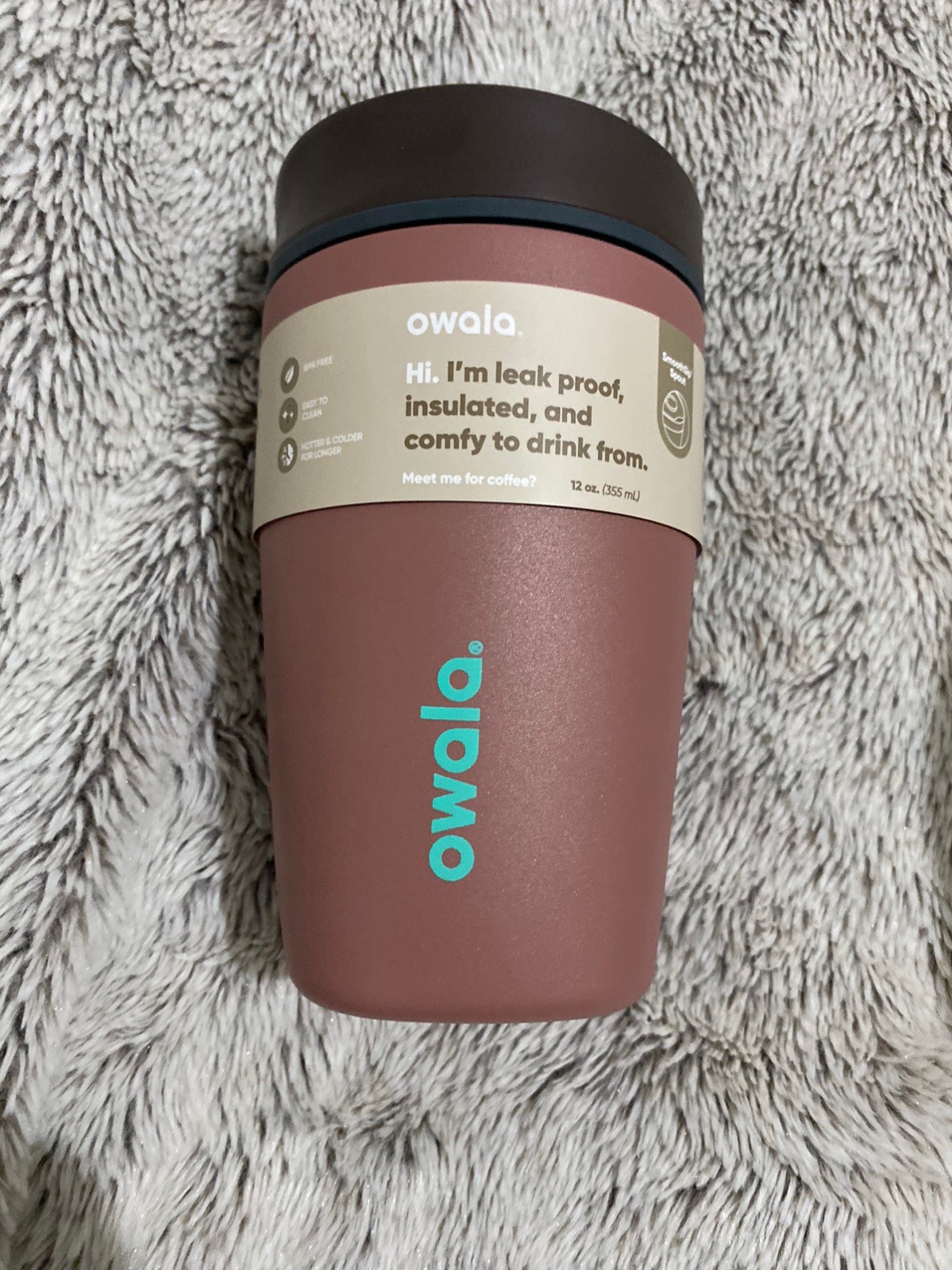 Owala SmoothSip Slider Insulated Stainless Steel Coffee 12 Ounces, Cozy Cocoa