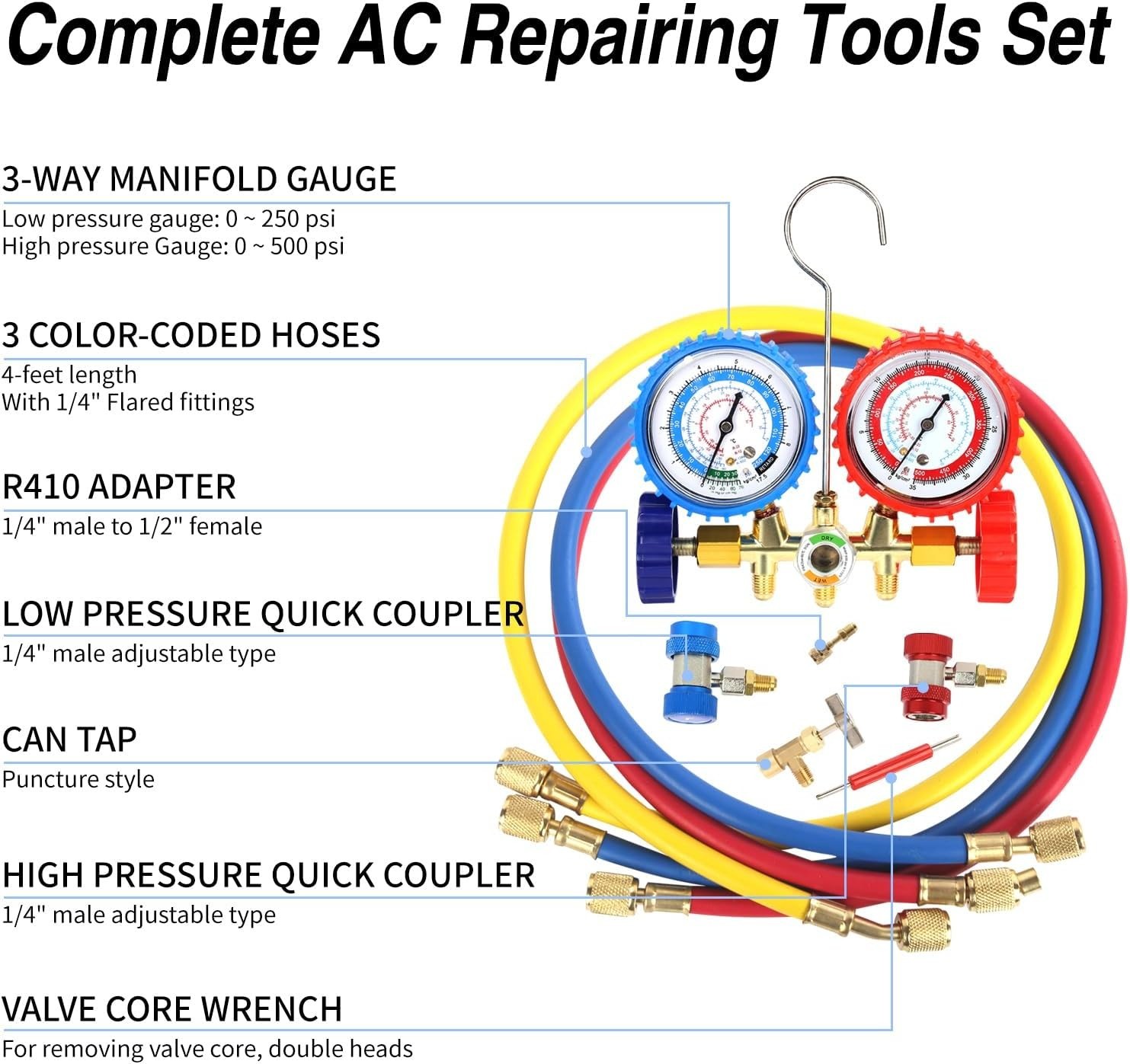 Professional Vacuum Pump & Gauge Set for R134A, R12, R22, R502 – Refrigerant …