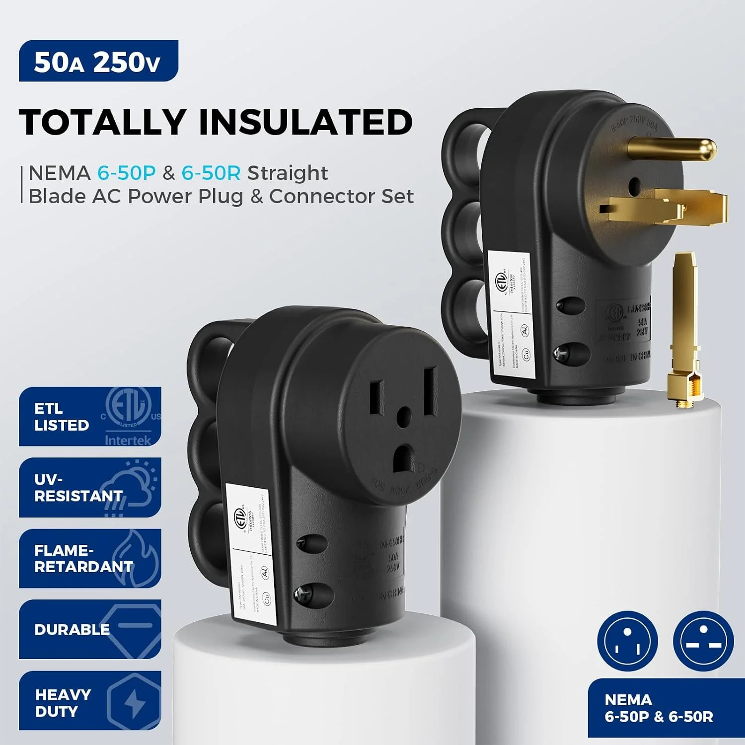 1 Pack 2-in-1 NEMA 6-50P/6-30P Welder Plug, 30A/50A 250V 3-Prong Male Replacemen