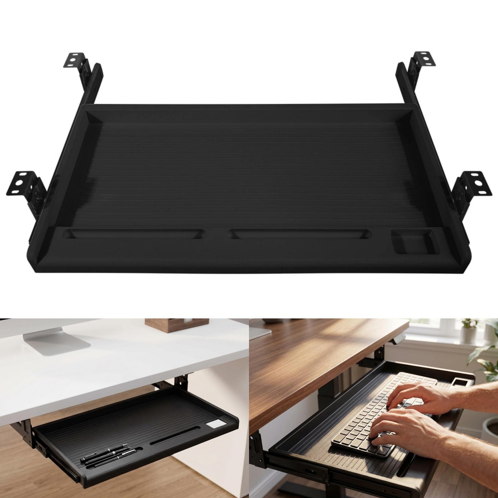 Under Desk Keyboard Tray, 21″ Wx15″D Sturdy Key Board Tray Under Desk Slide