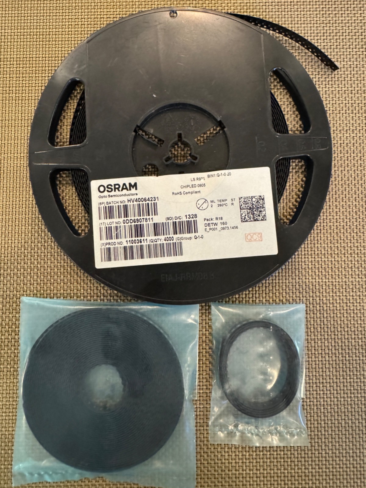 Osram LS-976 0805 Red Chip LED – Digikey 475-1278-1-ND reel and tape
