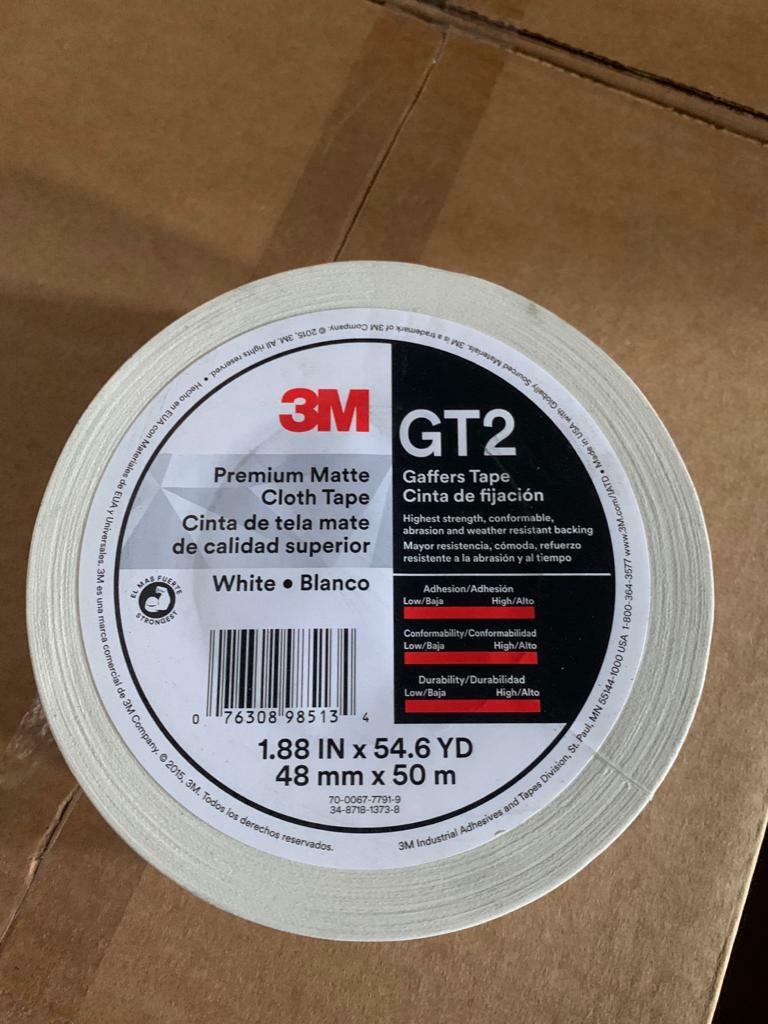 (1 ROLL) 3M Gaffers Tape WHITE 2″ x 54.6 YD GT2 Premium Matte Cloth – NEW