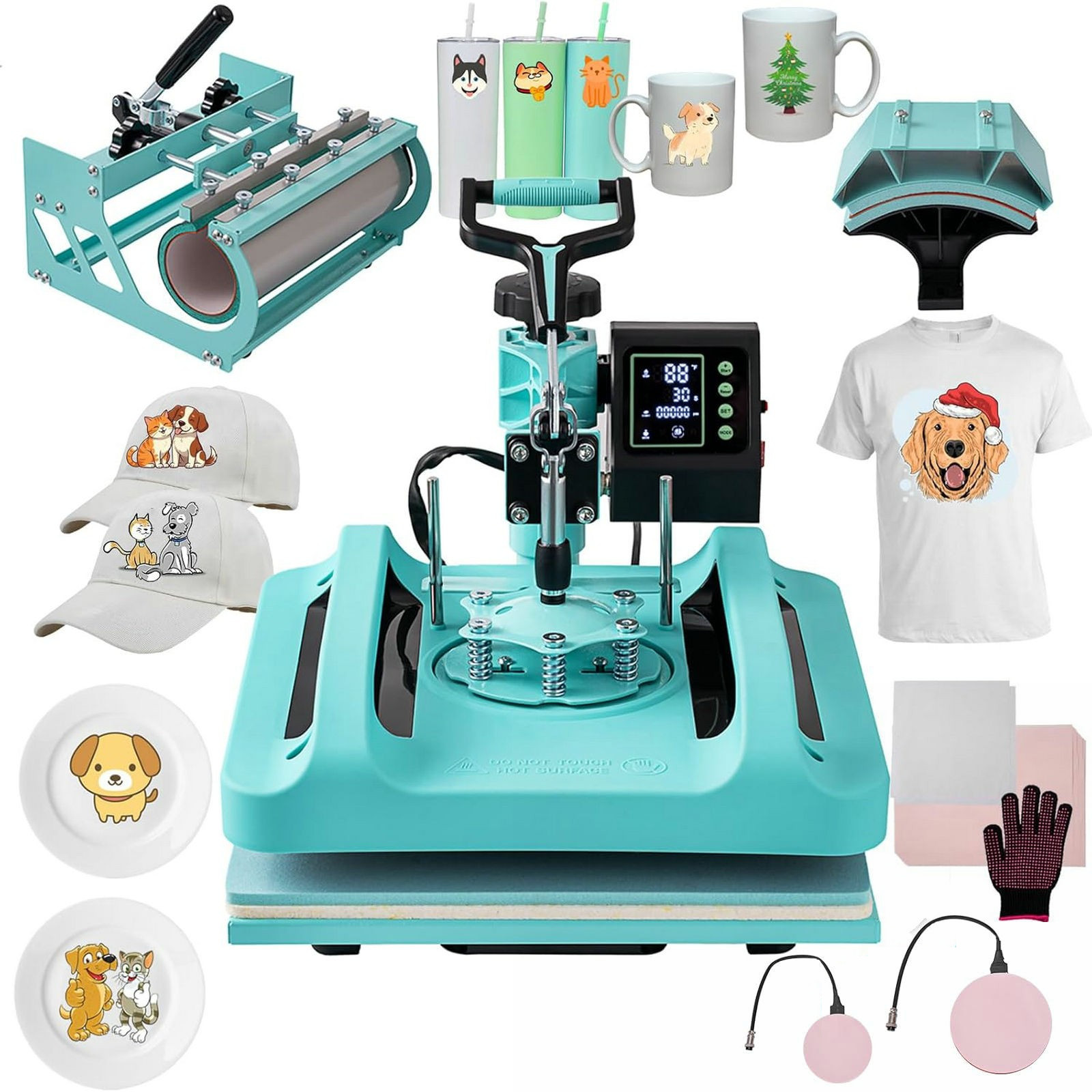 5 in 1 Heat Press Machine 15″x15″ T-Shirt Transfer Sublimation W. 30OZ Tumbler