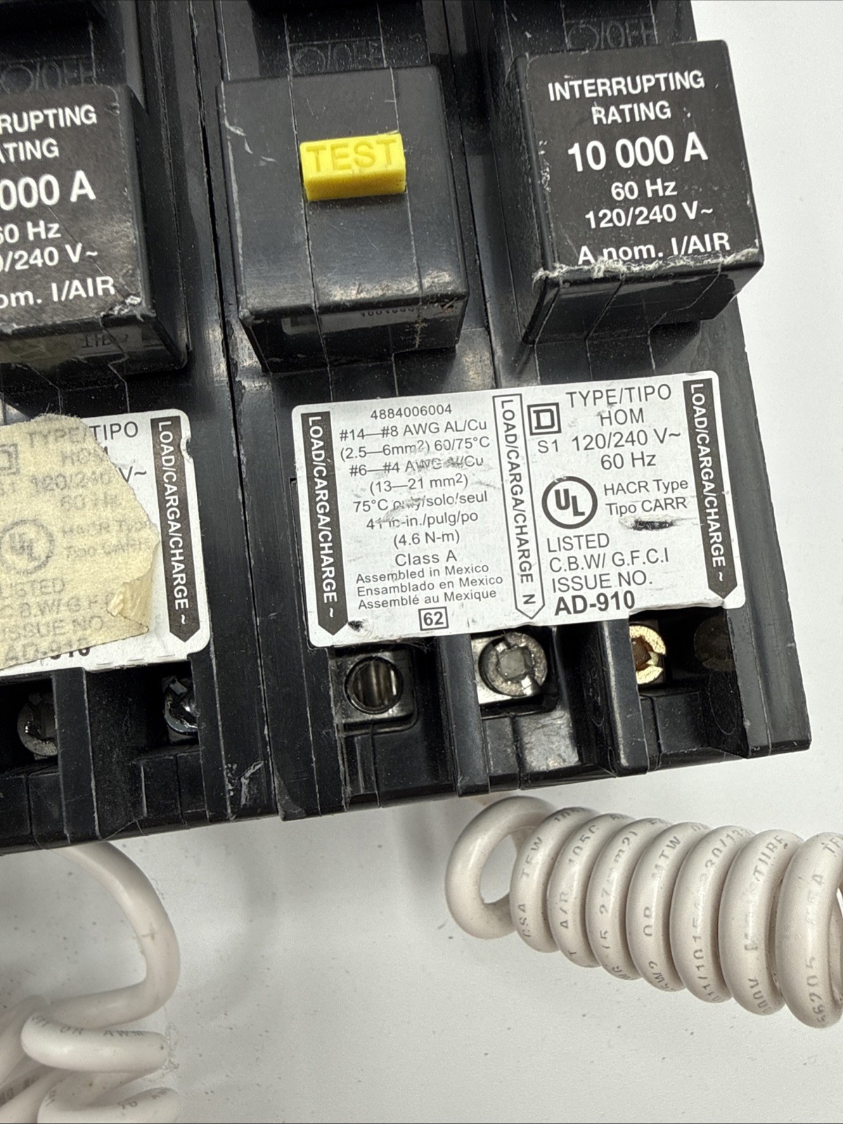 4 HOM250GFI 3 HOM230GFI MISSING 1 LUG 2 POLE GFCI GROUND-FAULT CIRCUIT BREAKER