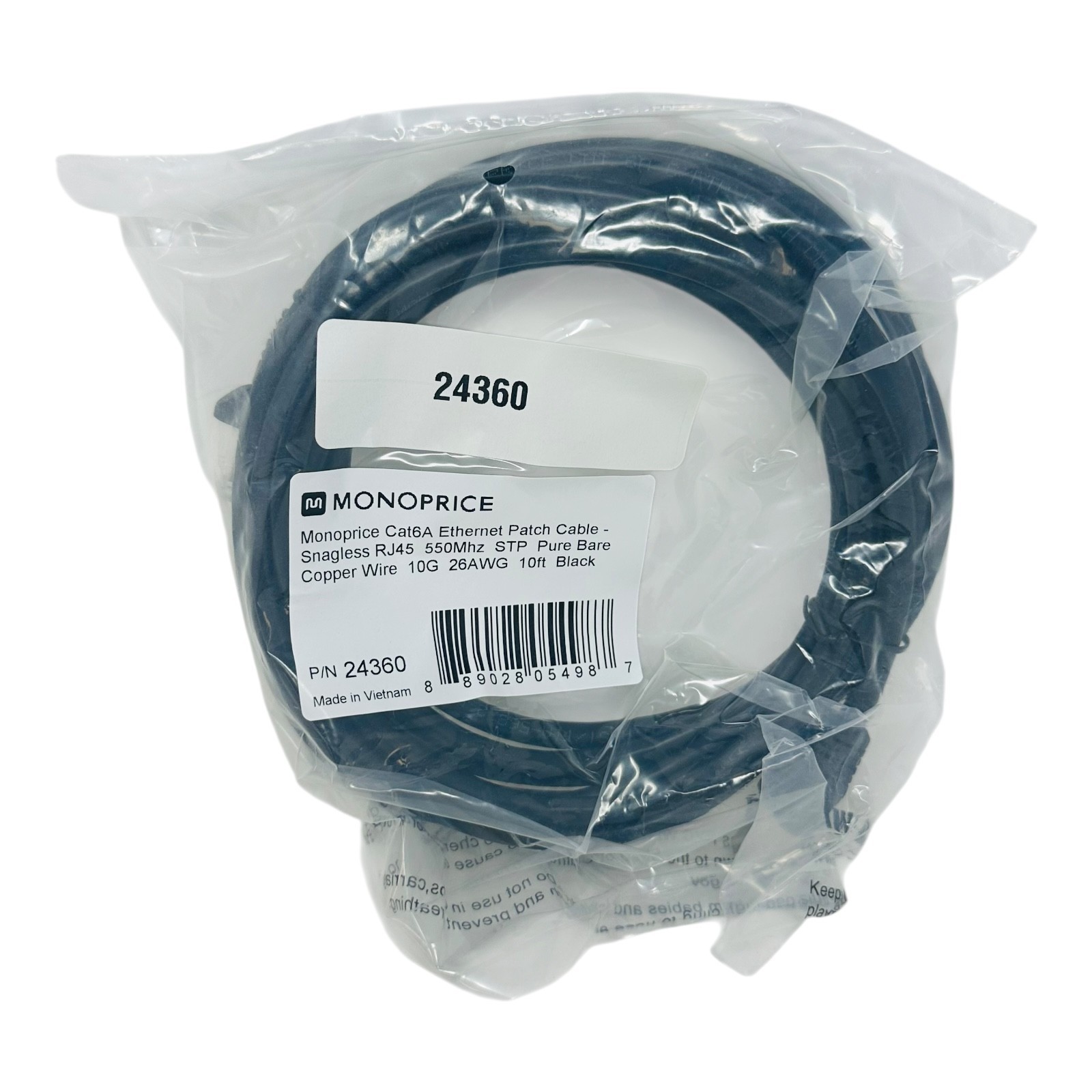 MONOPRICE 24360 Cat6A Ethernet Patch Cable RJ45, 550MHz, STP NEW/NOS 10′