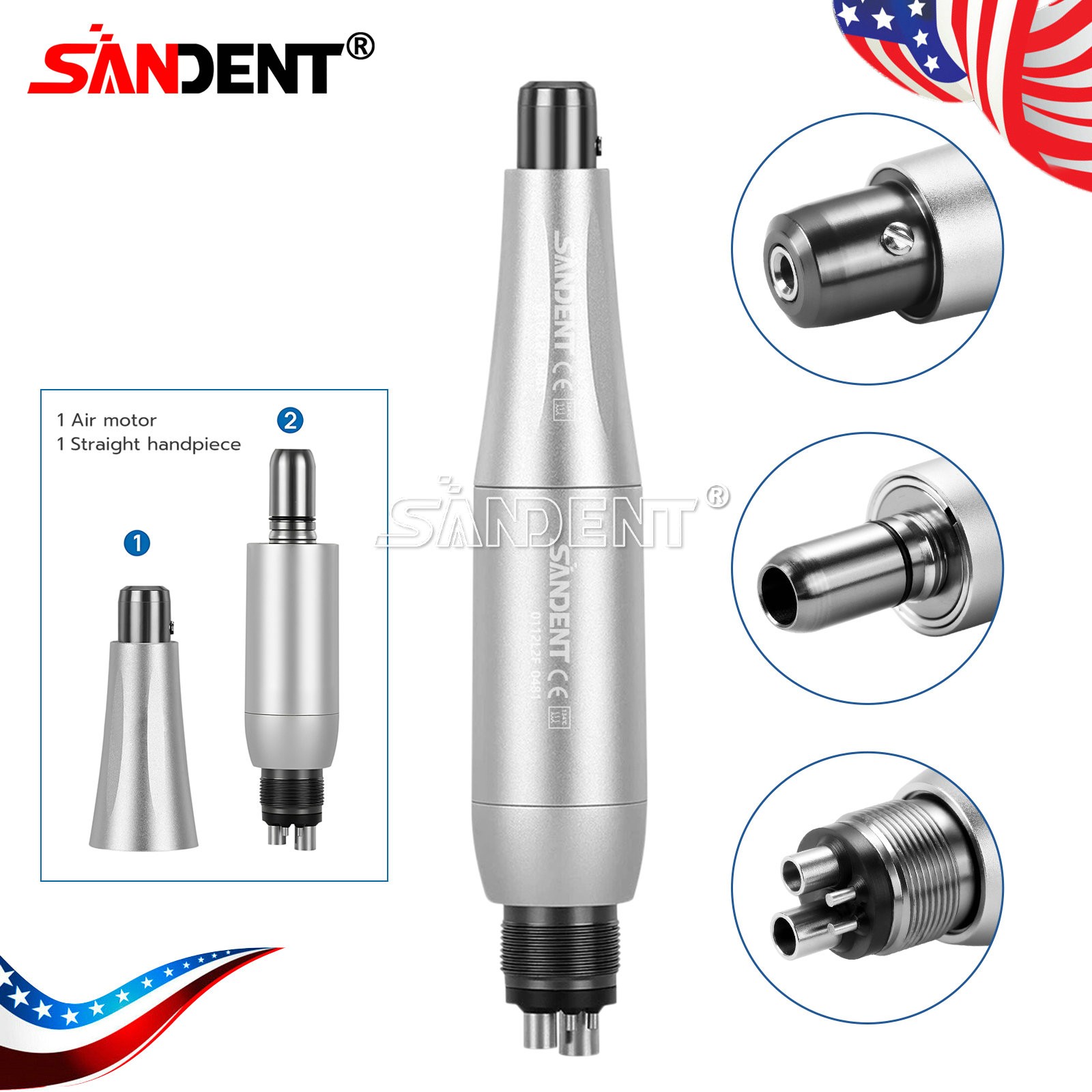 Dental 4:1 Hygiene Prophy Handpiece 360° Swivel Straight Cone Air Motor 4Holes