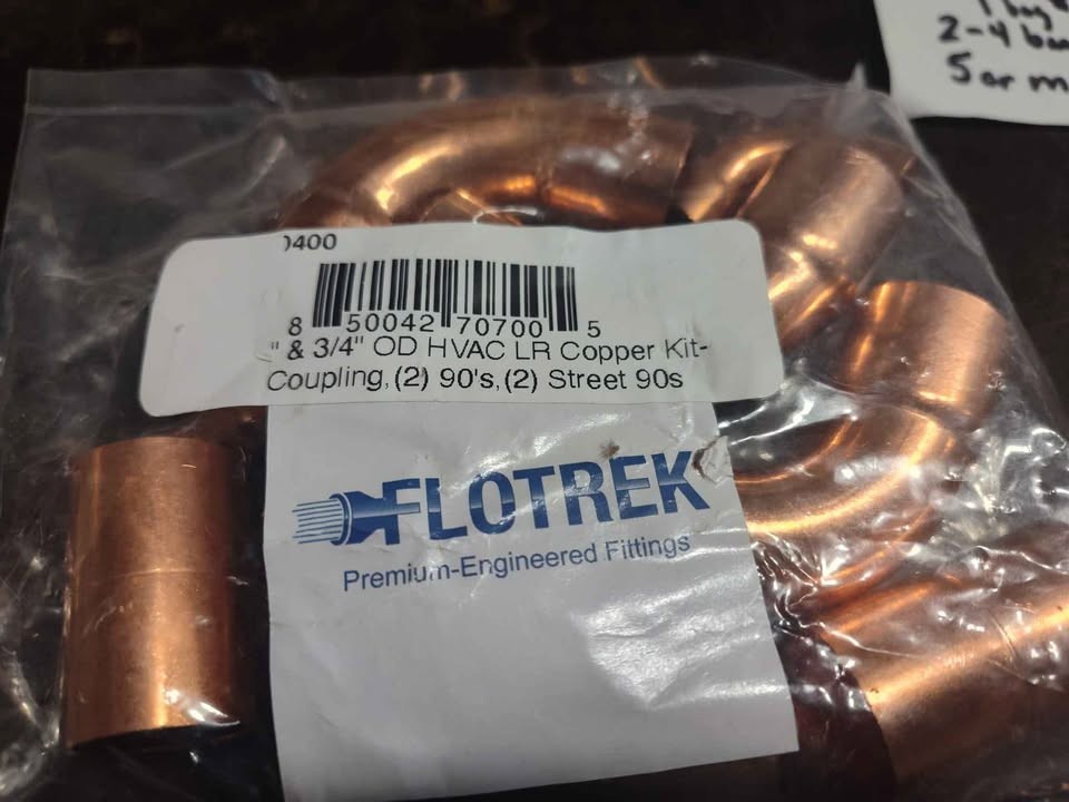 3/8″ & 3/4″ OD HVAC Long Radius Copper Kit – (2) Coupling,(2) 90’s,(2) Street