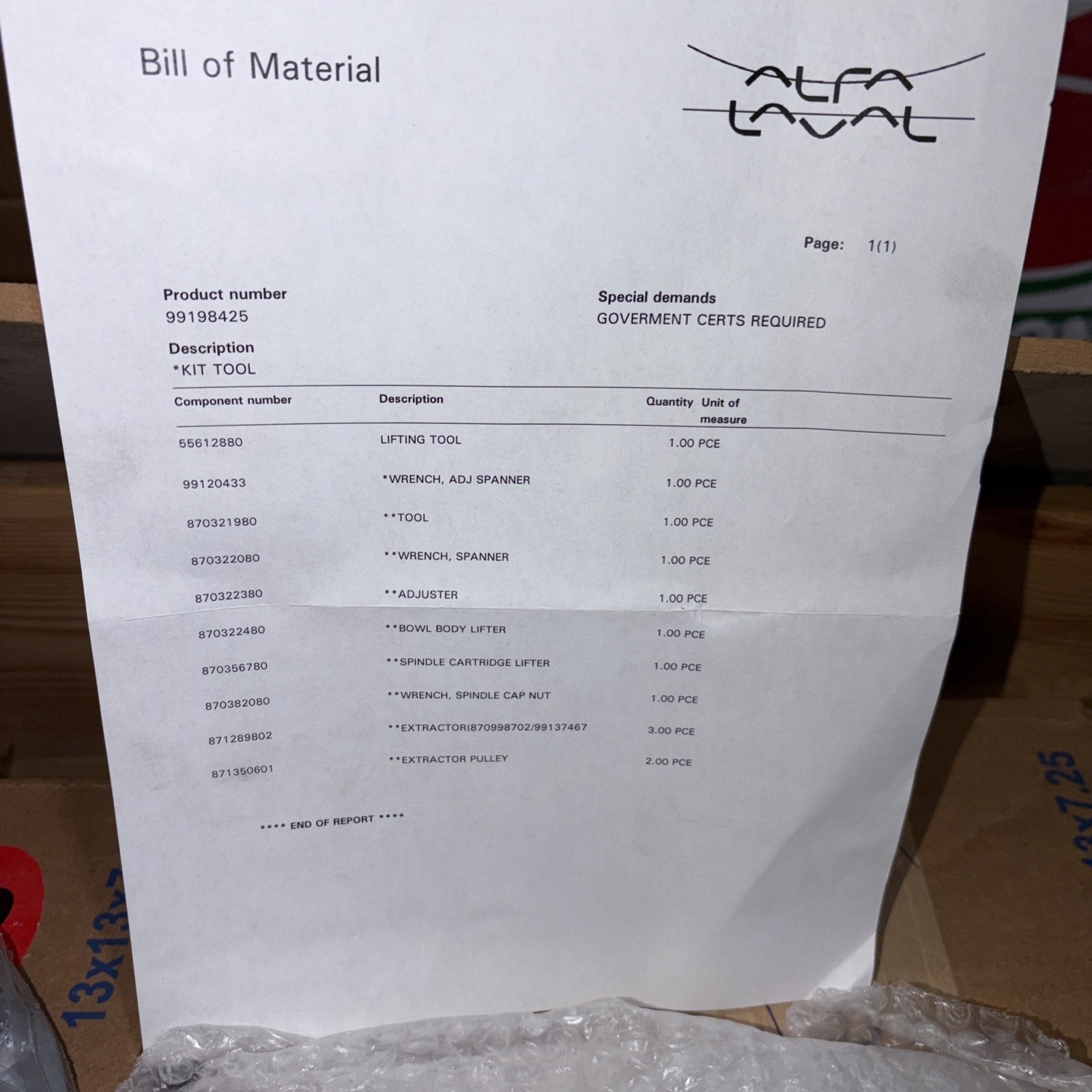 Alfa Laval Service Tool Kit 99198425