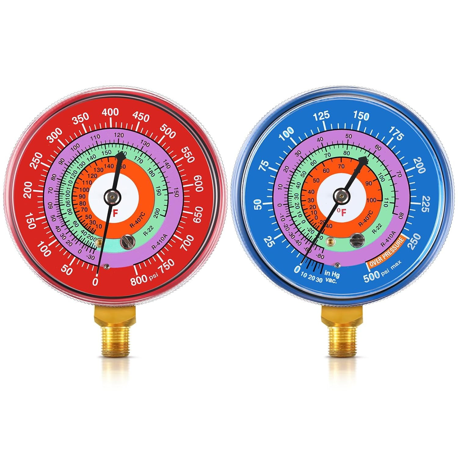 Refrigeration Pressure Gauge Kit R-134a, R-404a, R-2092, R-410a R-134a 0-800psi