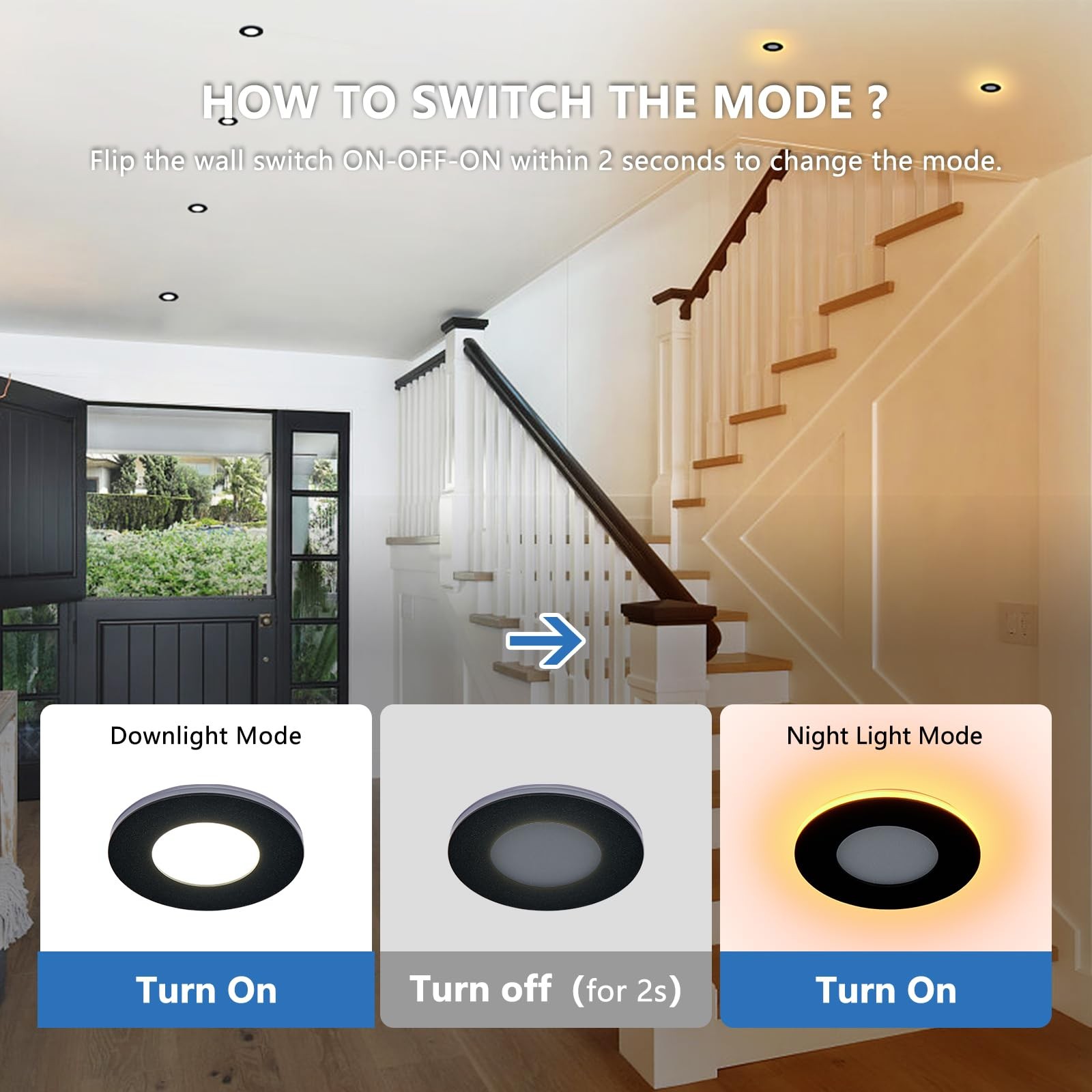 CycevSun 3 Inch Black LED Recessed Lights with Night 3 6-Pack,